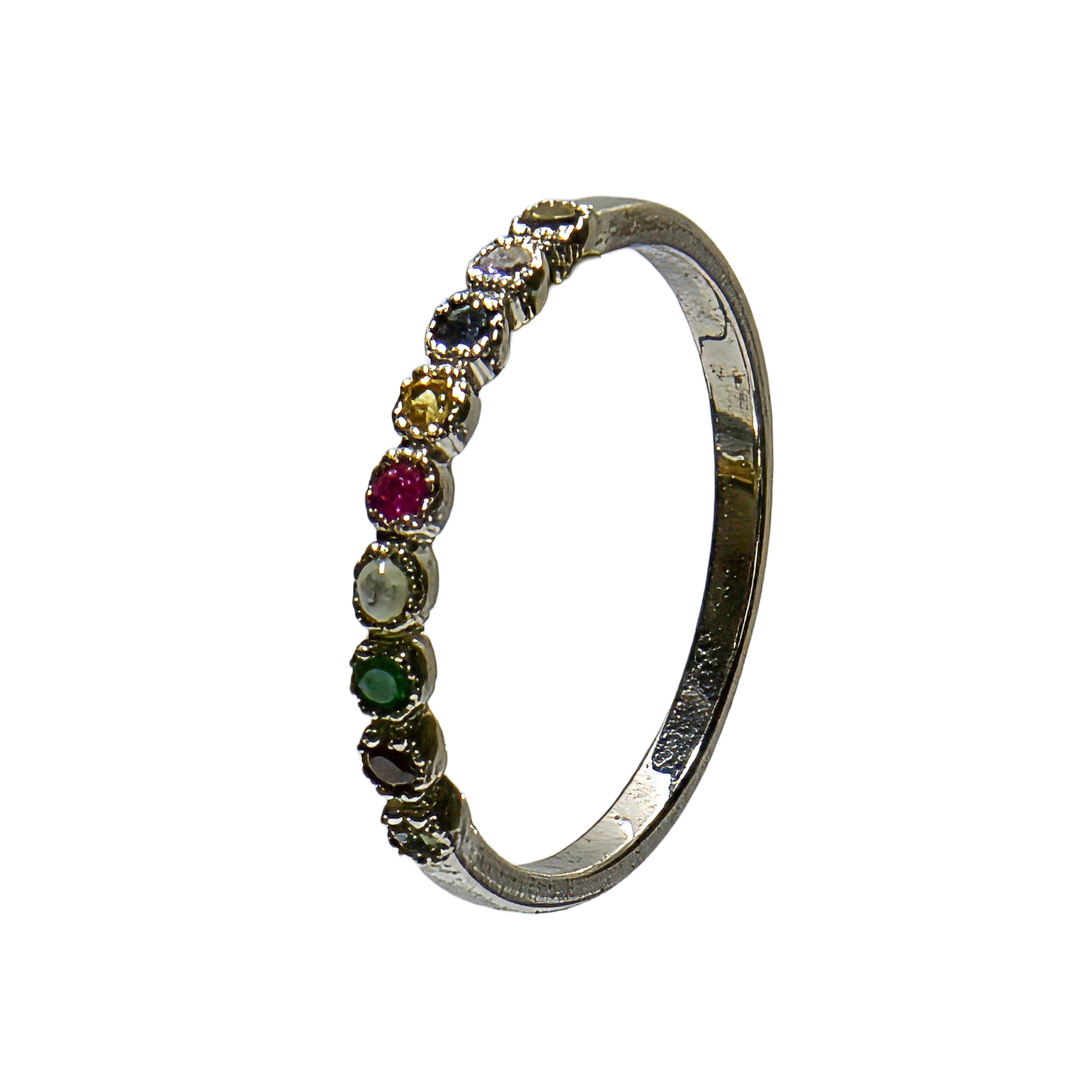 925er Silber 9 Edelstein-Ring