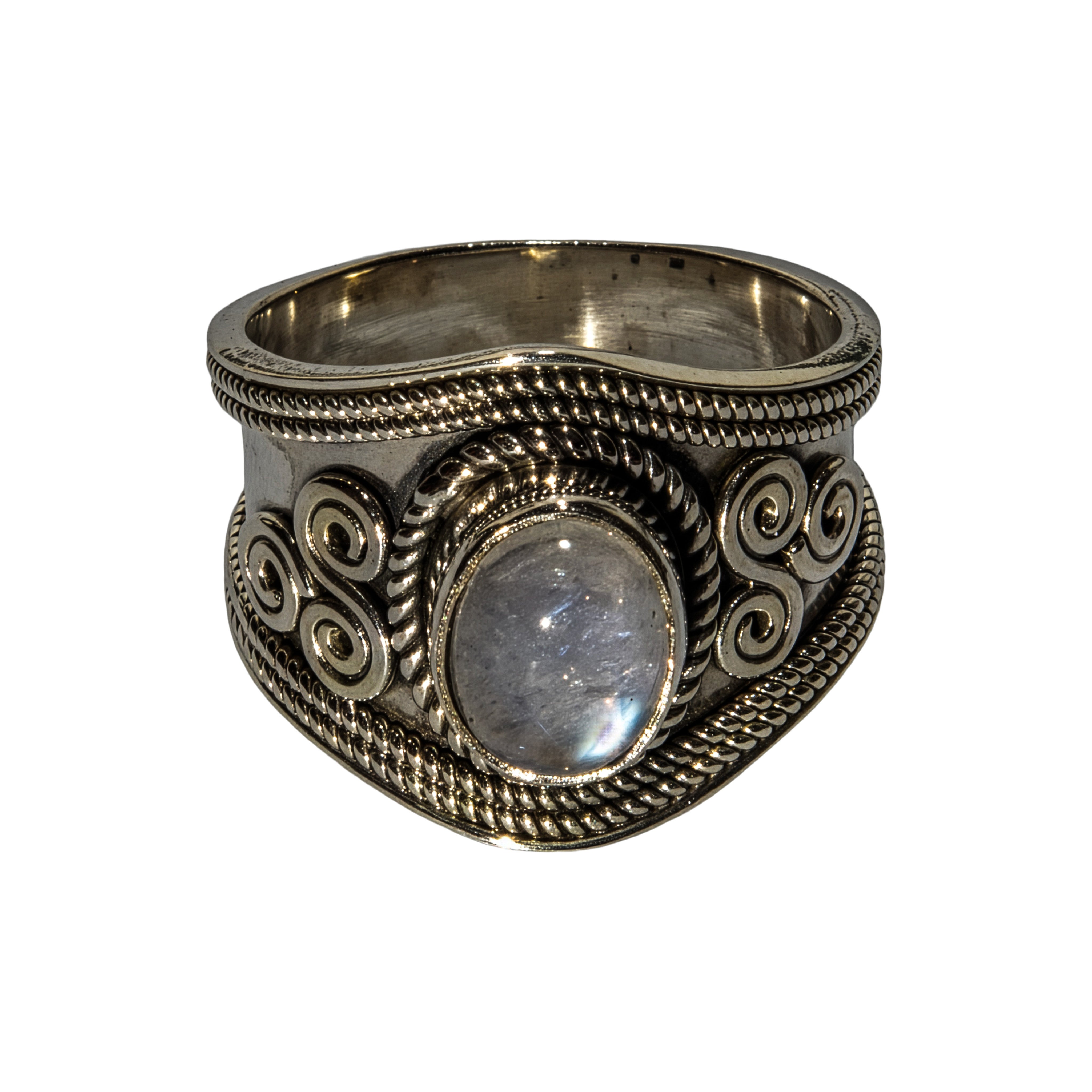Bague en argent 925 et pierre de lune arc-en-ciel