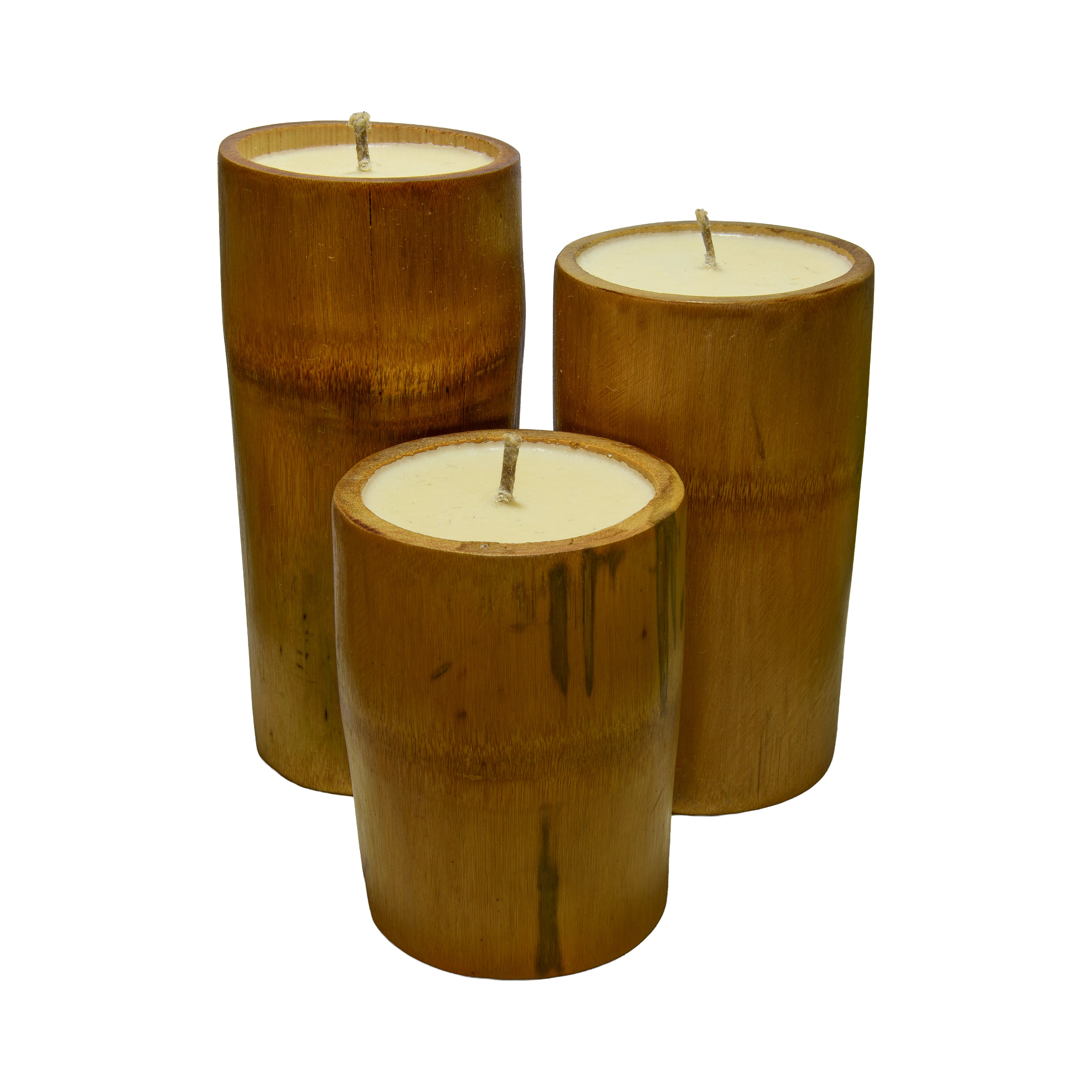 Handcrafted Natural Color Bamboo Candles Set of 3 - Natural Lemongrass Rice Wax