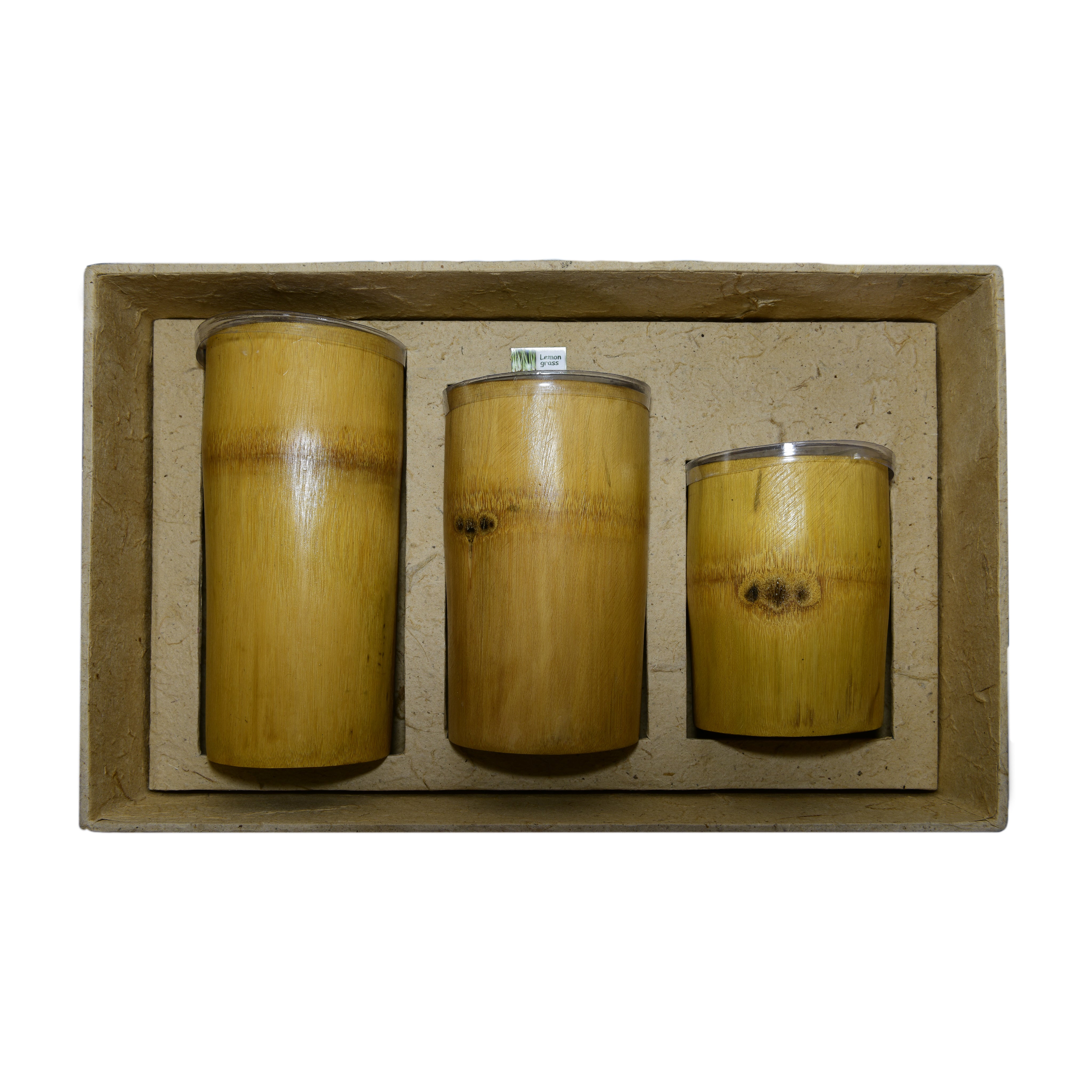 Handcrafted Natural Color Bamboo Candles Set of 3 - Natural Lemongrass Rice Wax