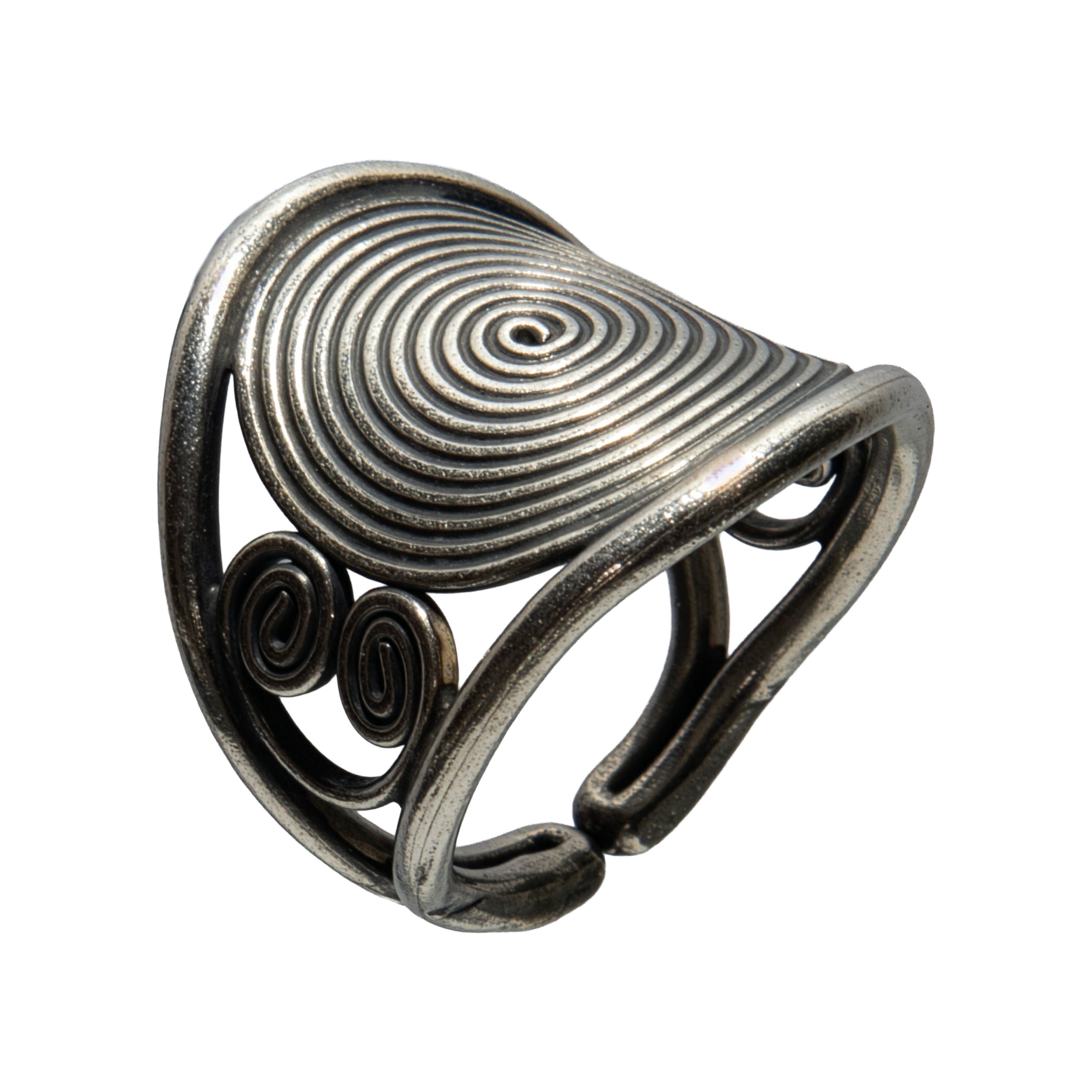 Ring aus 98 % feinem Silber der Karen Hill Tribe mit hypnotischem Spiralmuster, handgefertigter Schmuck