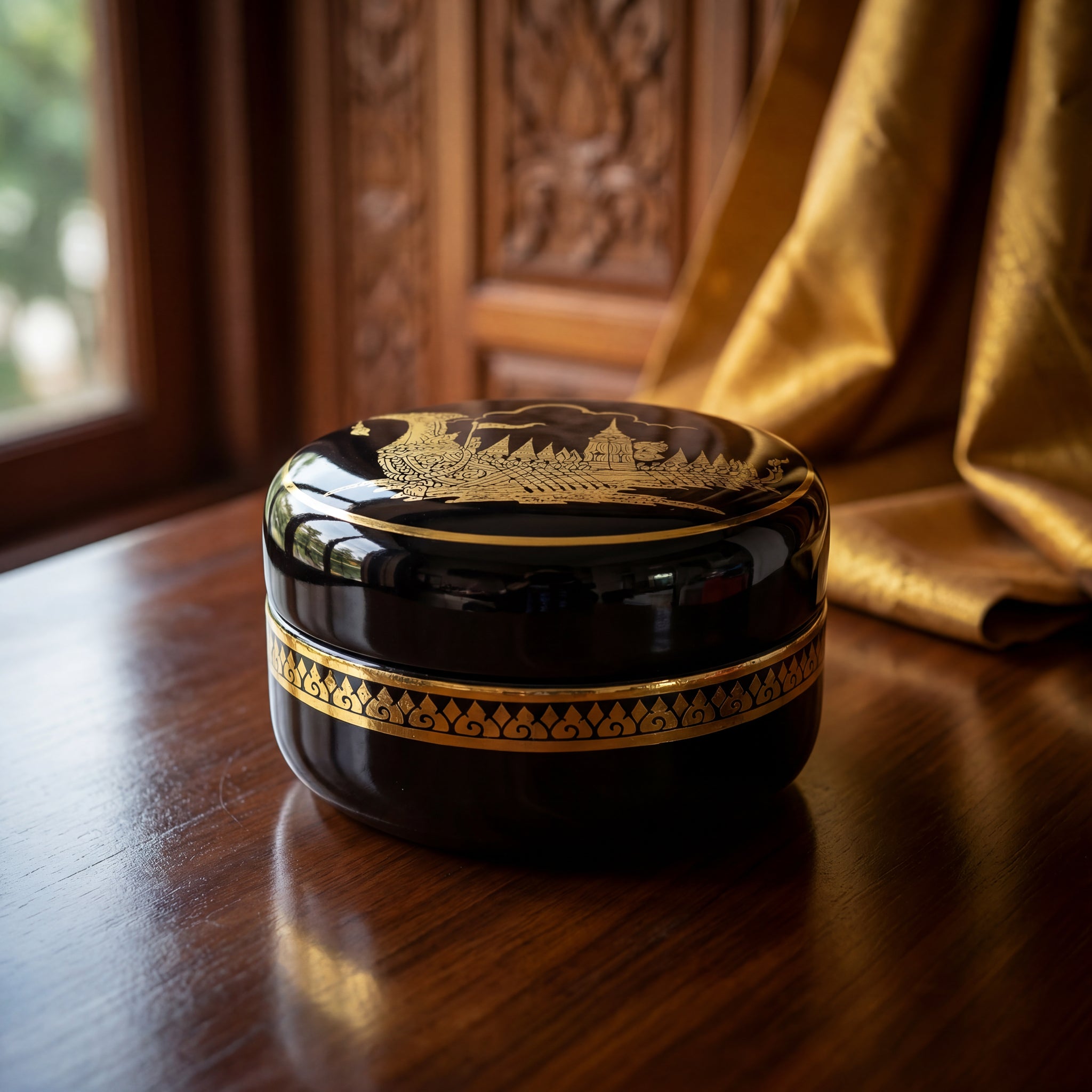 Lanna Lackwaren Tempelboot Dose