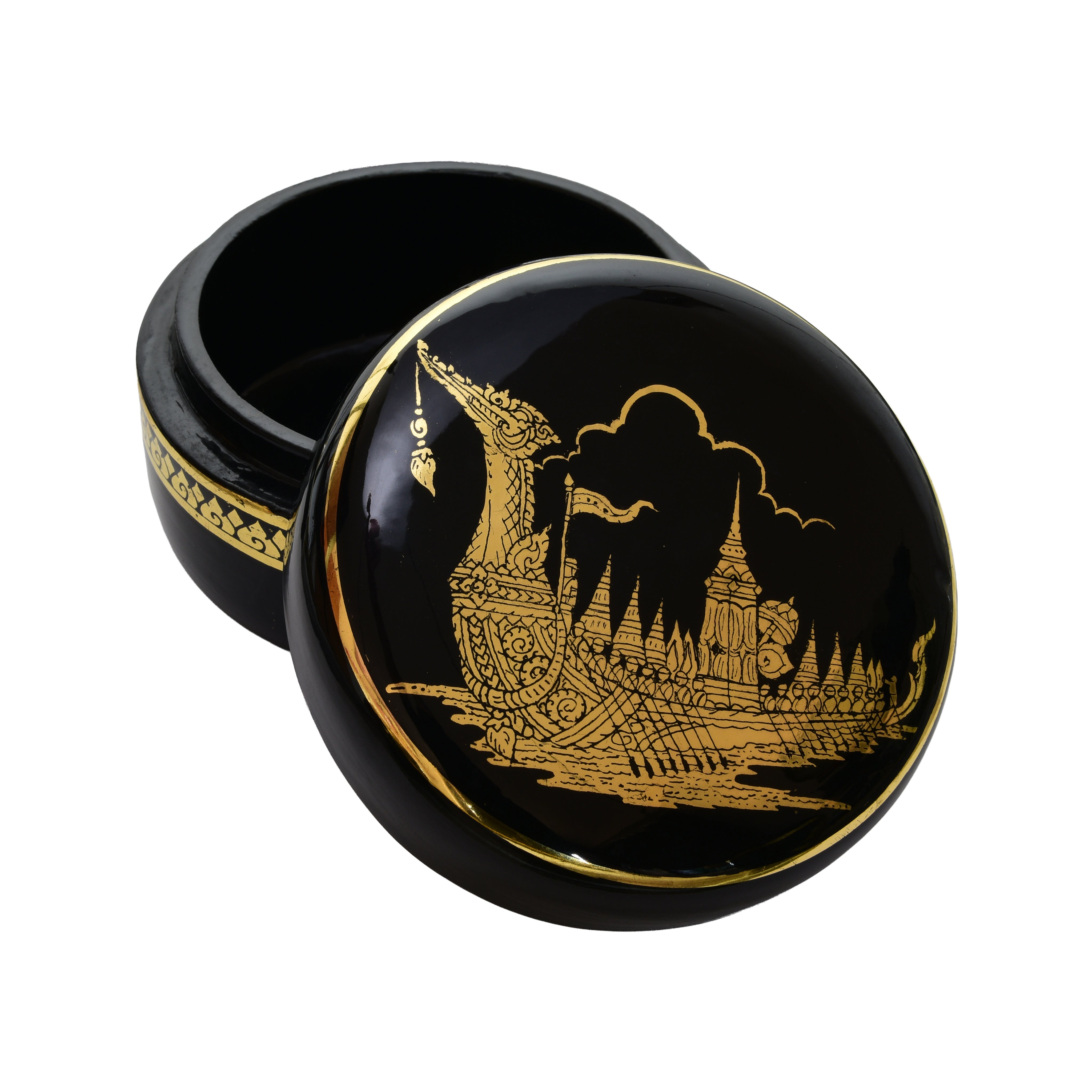 Lanna Lackwaren Tempelboot Dose