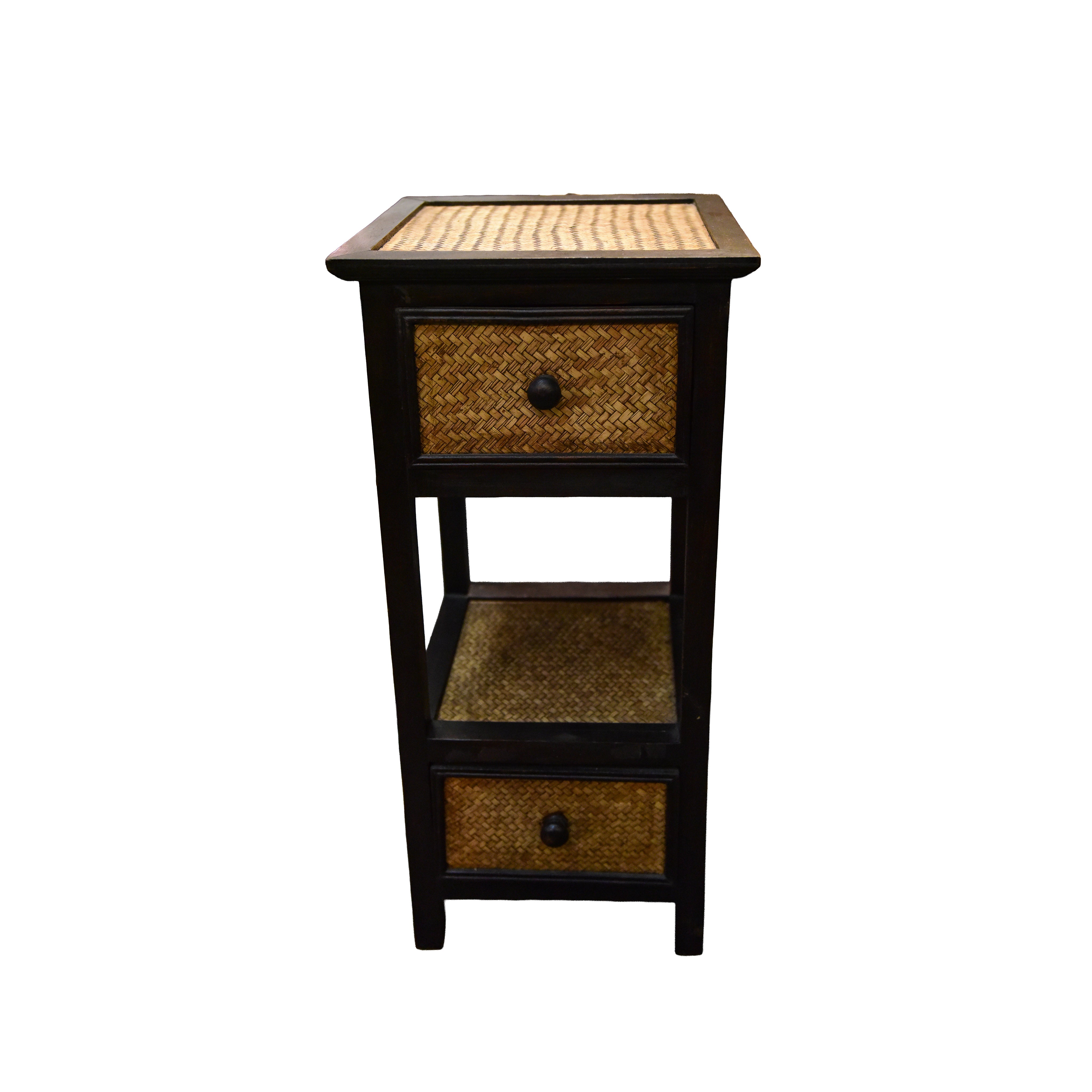 2-Drawer Narrow Console Table in Solid Thai Hardwood with Woven Bamboo