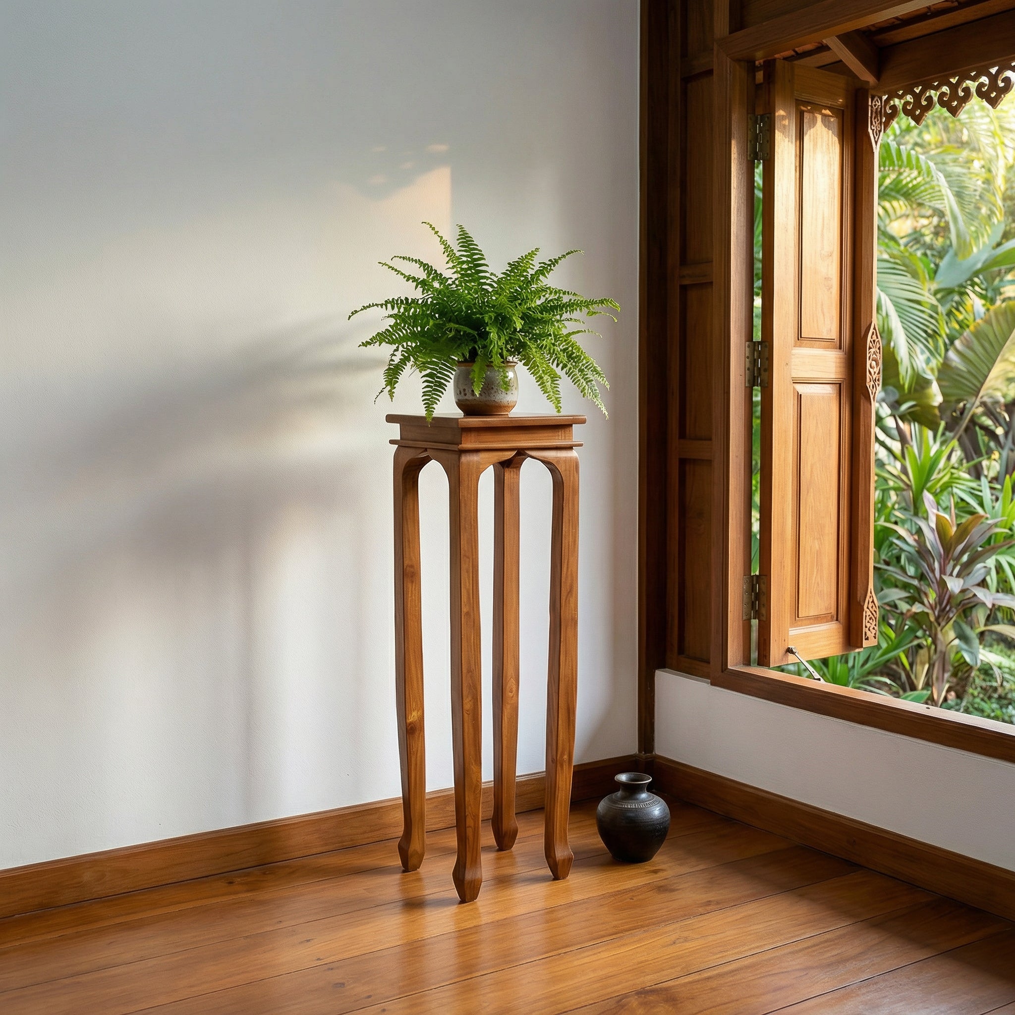 Lanna Style Teak Plant Stand Pedestal Table