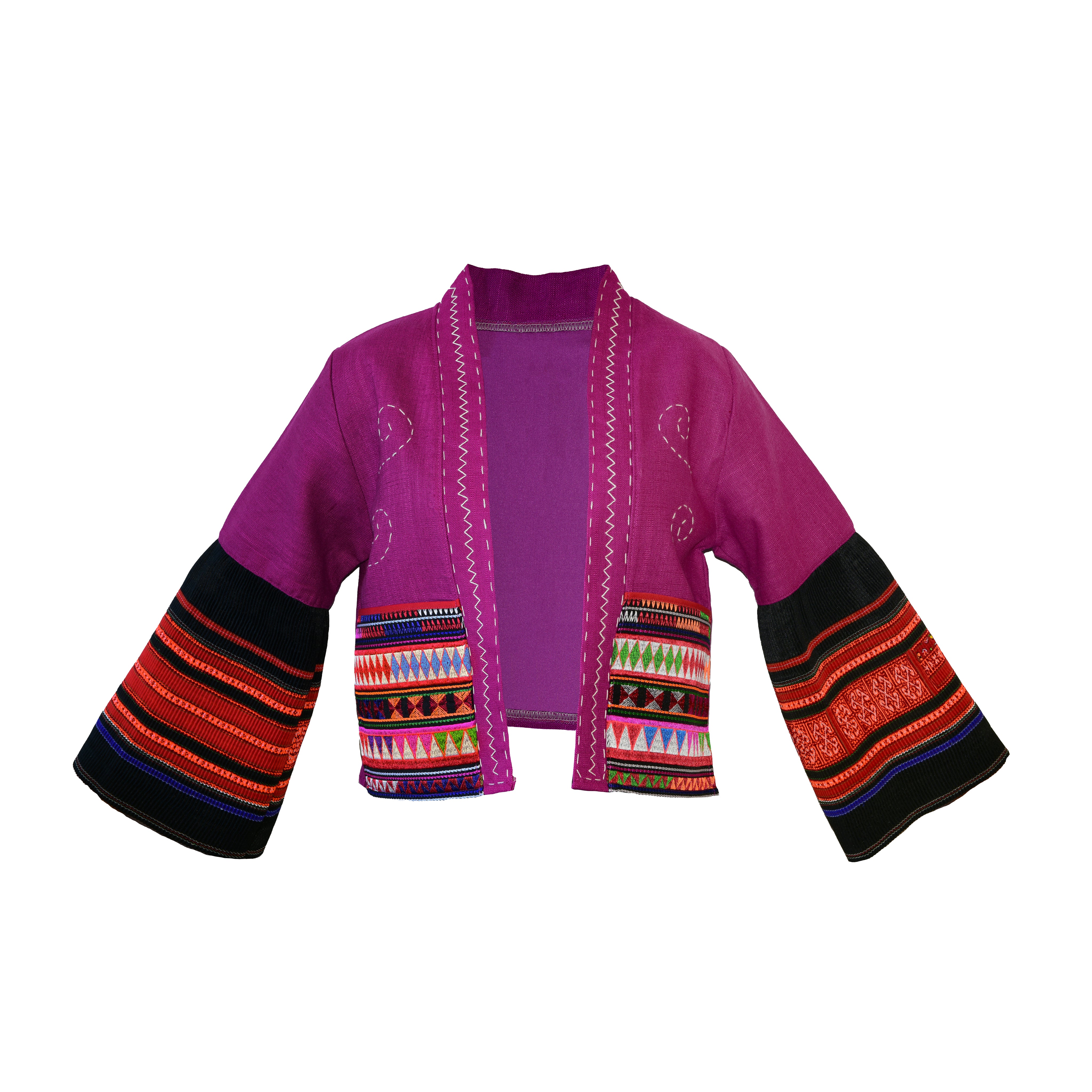 Moderne Hmong-Hanfjacke, handbestickt, rosa