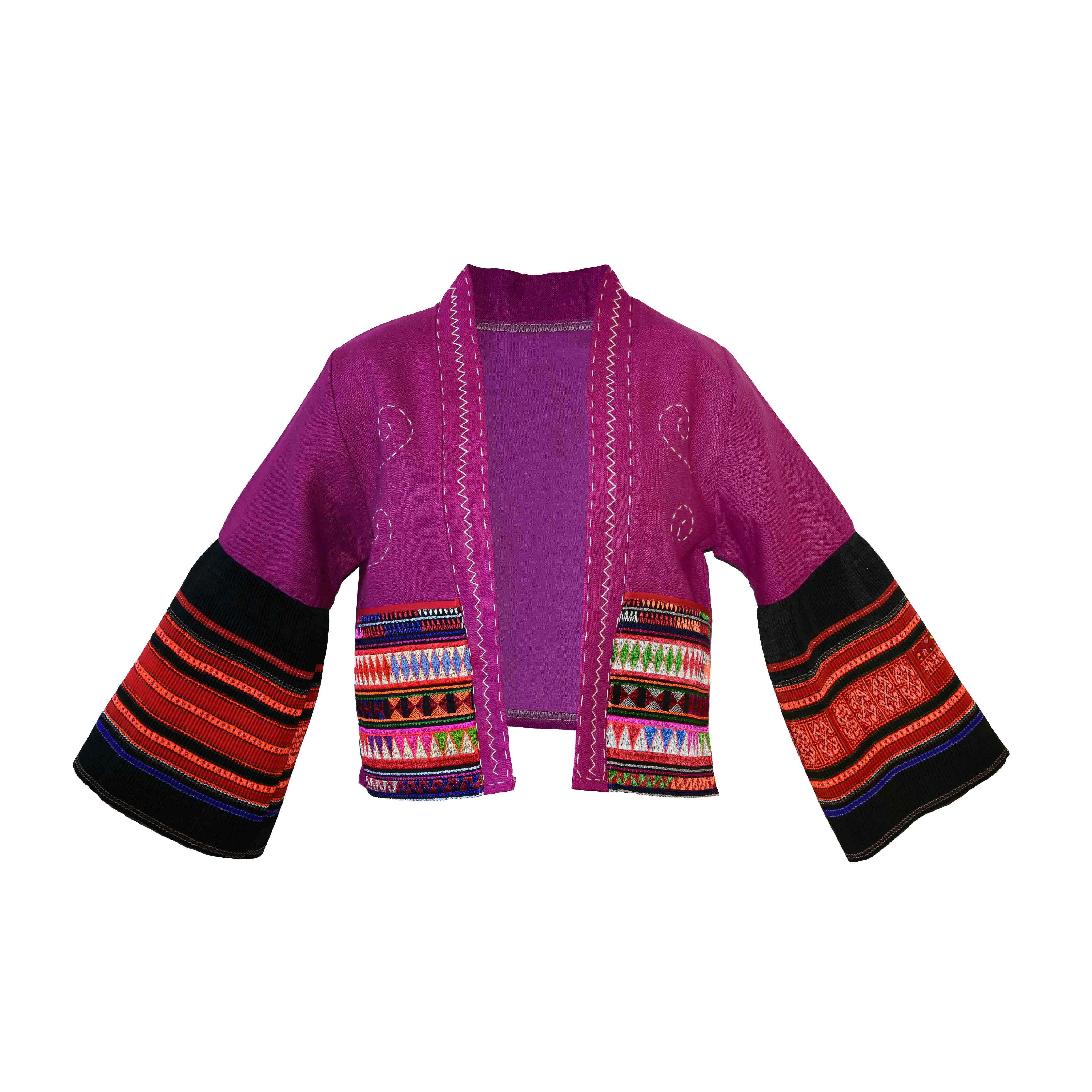 Veste en chanvre Hmong de style moderne, brodée à la main rose