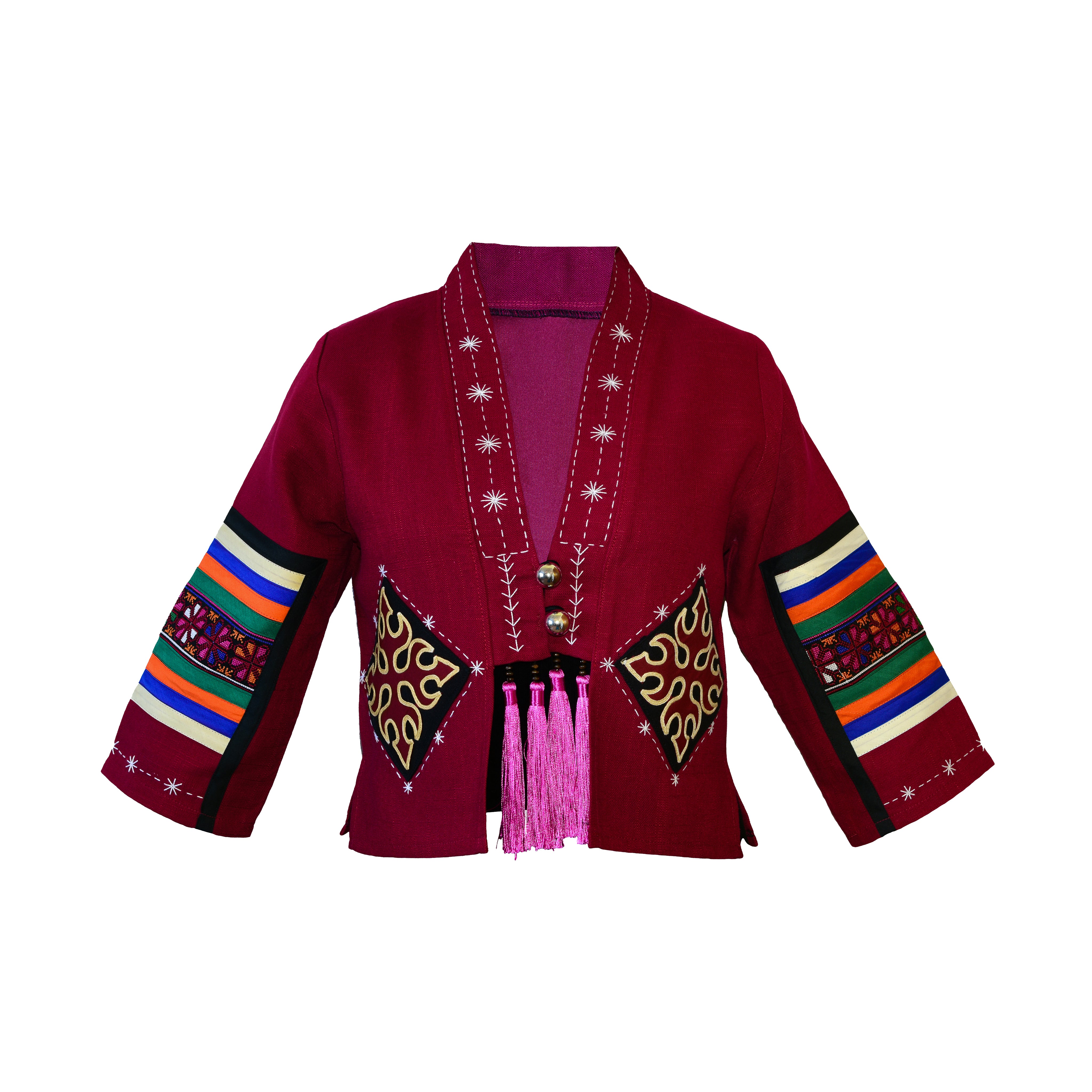 Moderne Hmong-Hanfjacke, handbestickt, rot