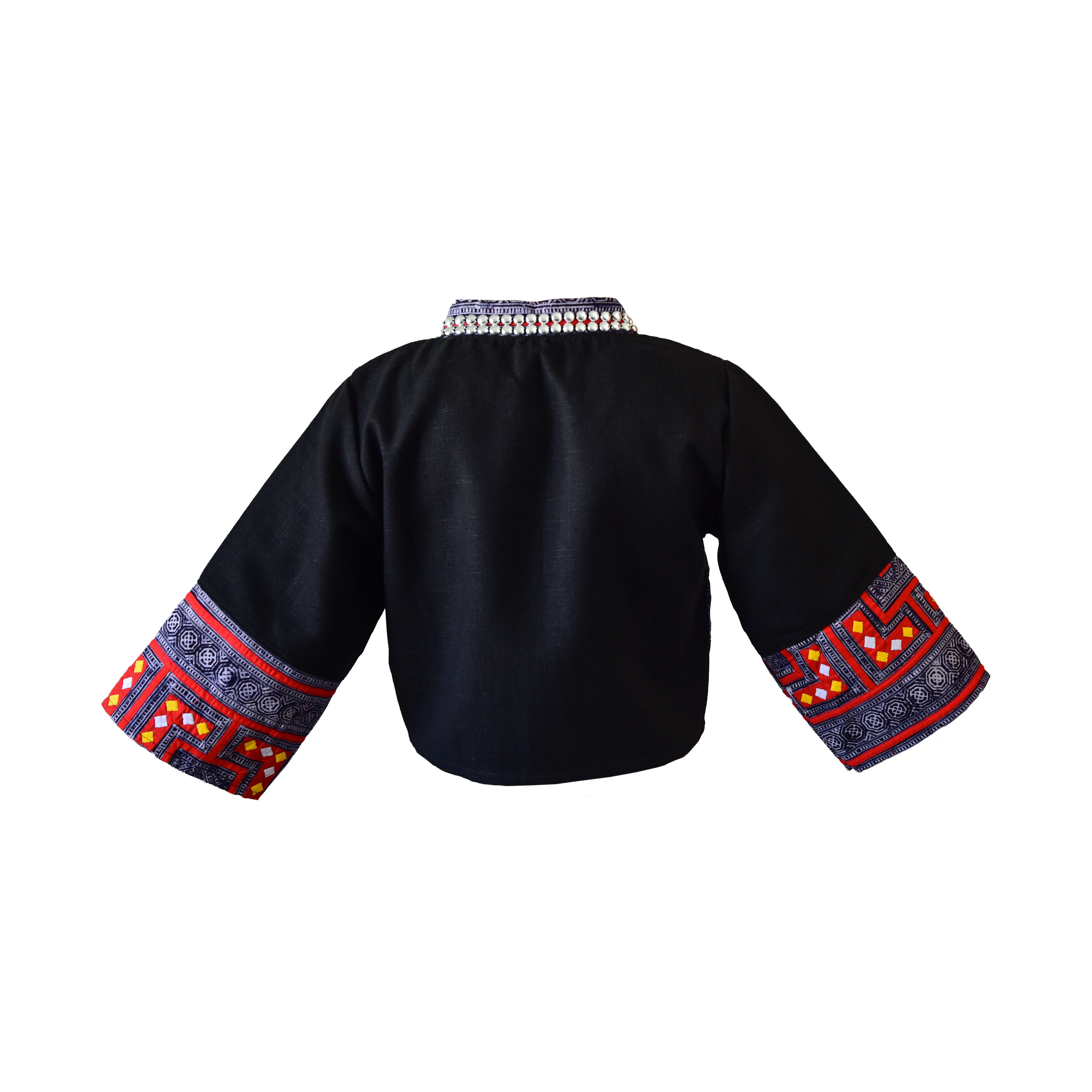 Moderne Hmong-Hanfjacke mit Reissverschluss, schwarz