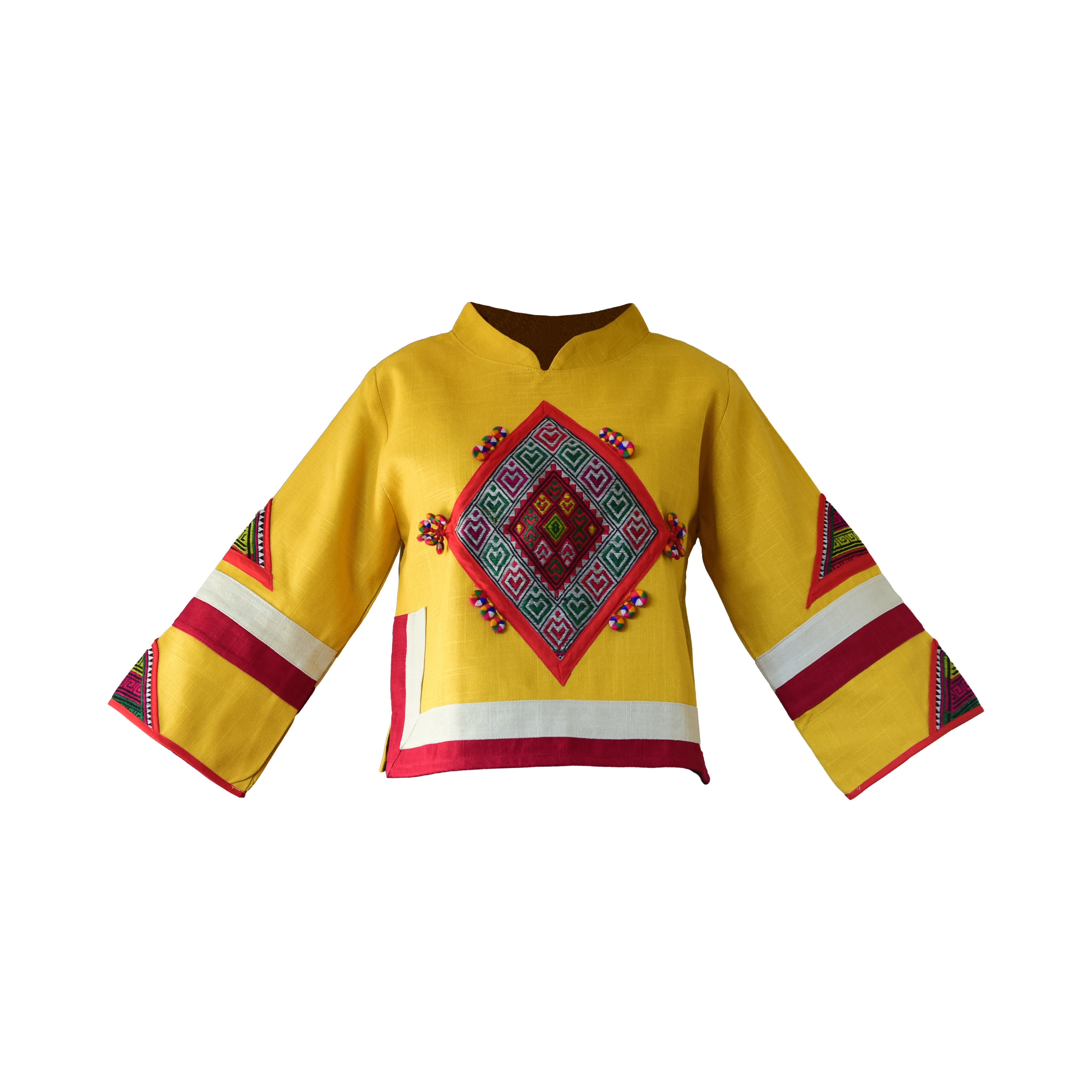 Modern-Style Hmong Hemp Top - Yellow