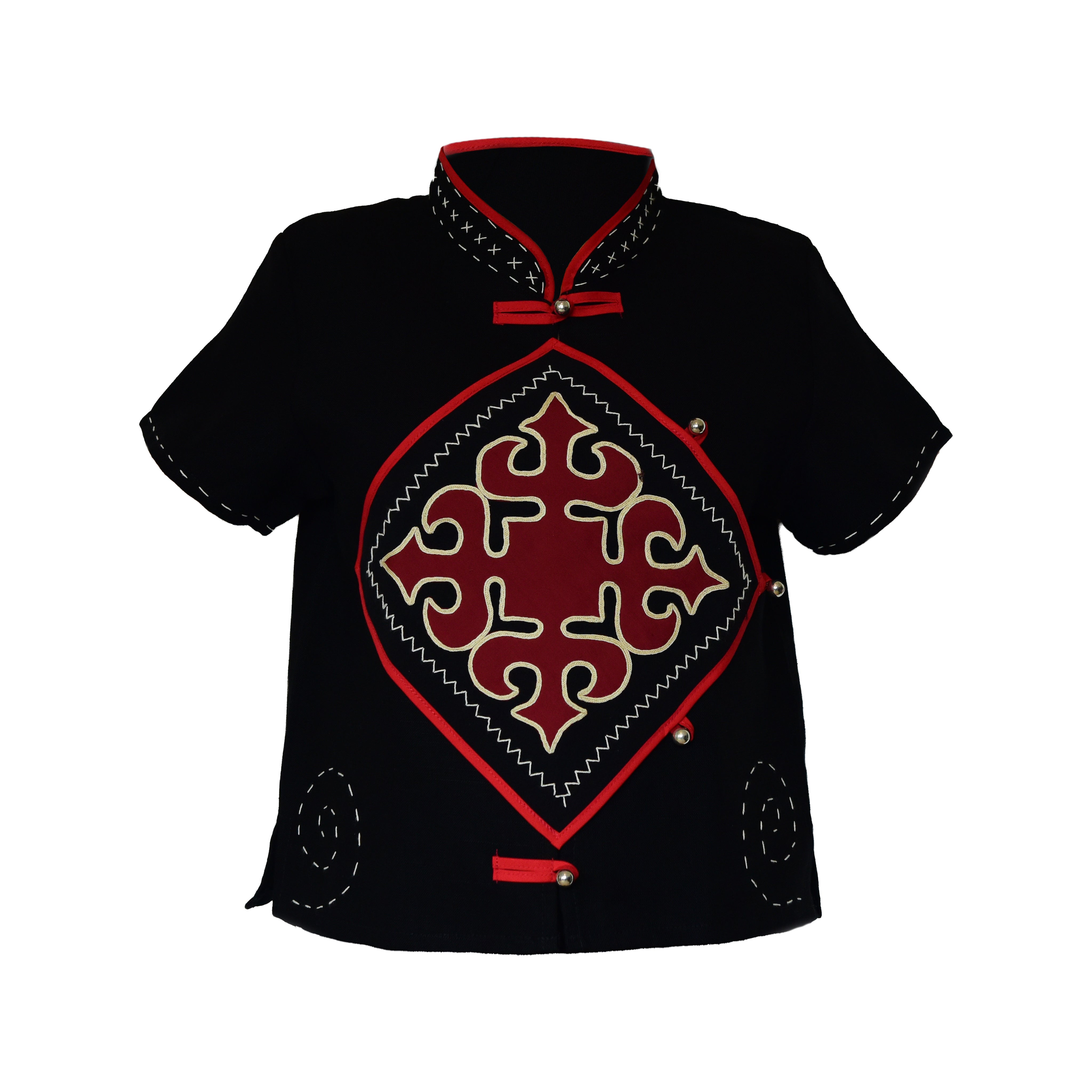 Modern-Style Hmong Hemp Top with Short Sleeves