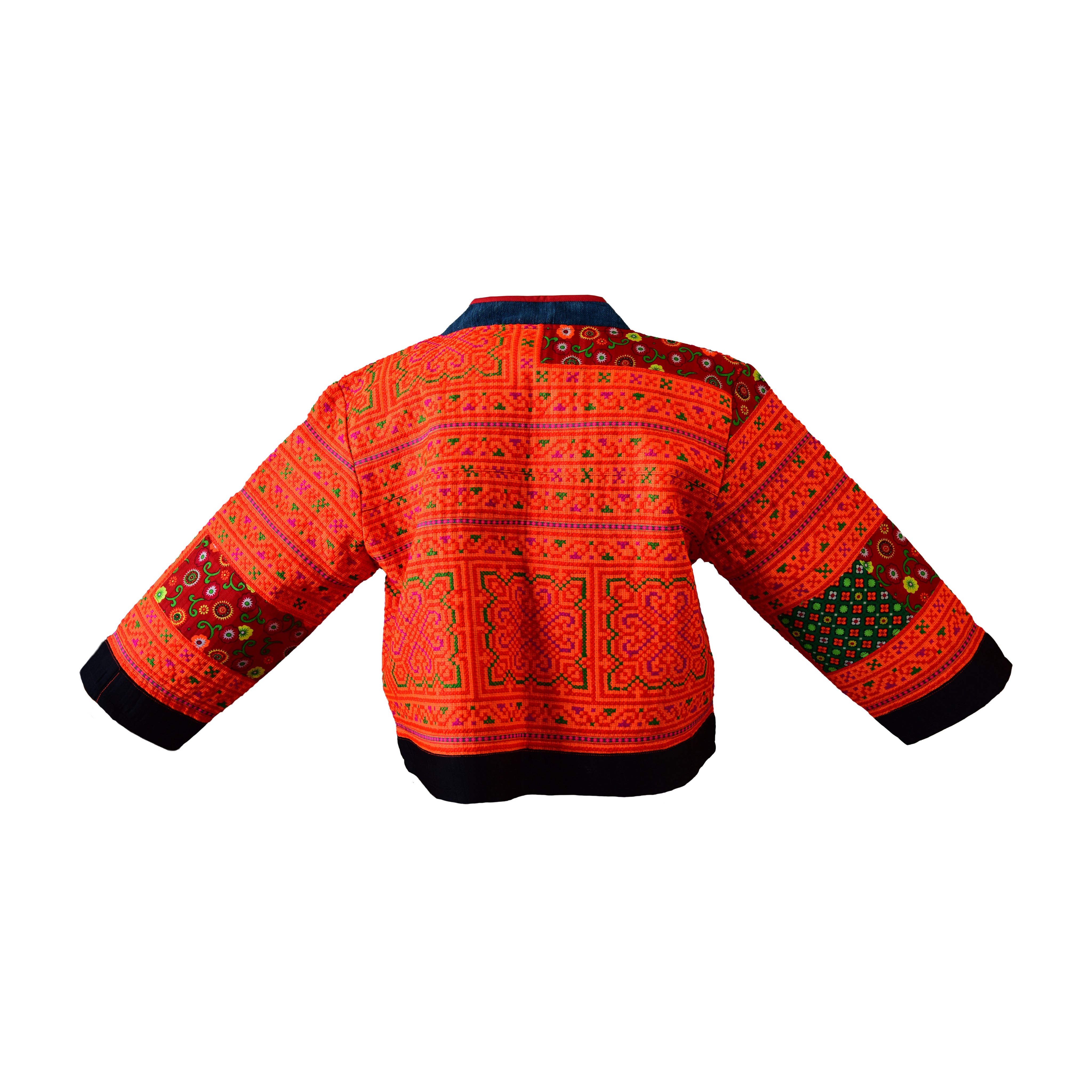 Moderne Hmong-Jacke, handbestickt, Kreuzstich, orange