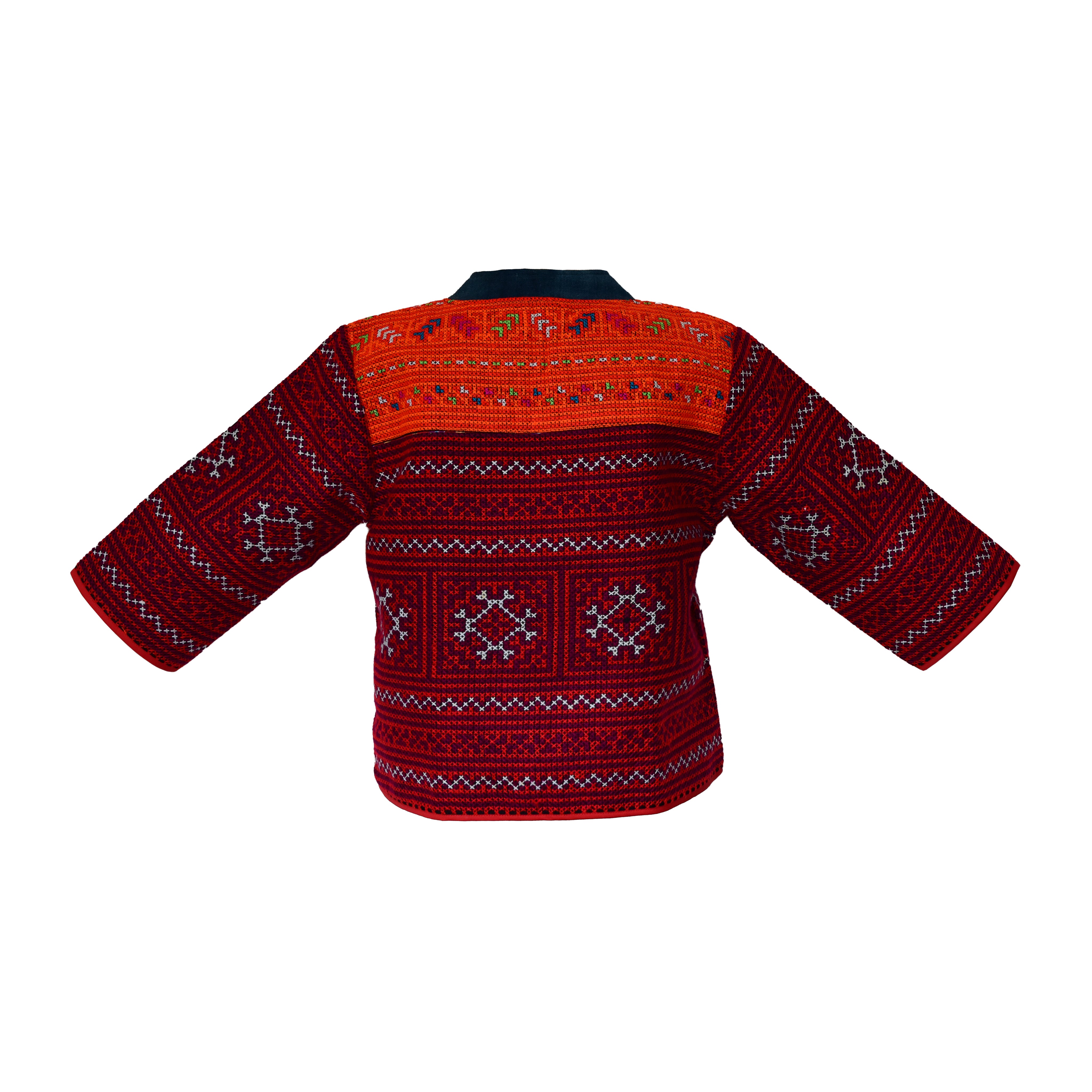 Moderne Hmong-Hanfjacke handbestickt mit Kreuzstich, rot