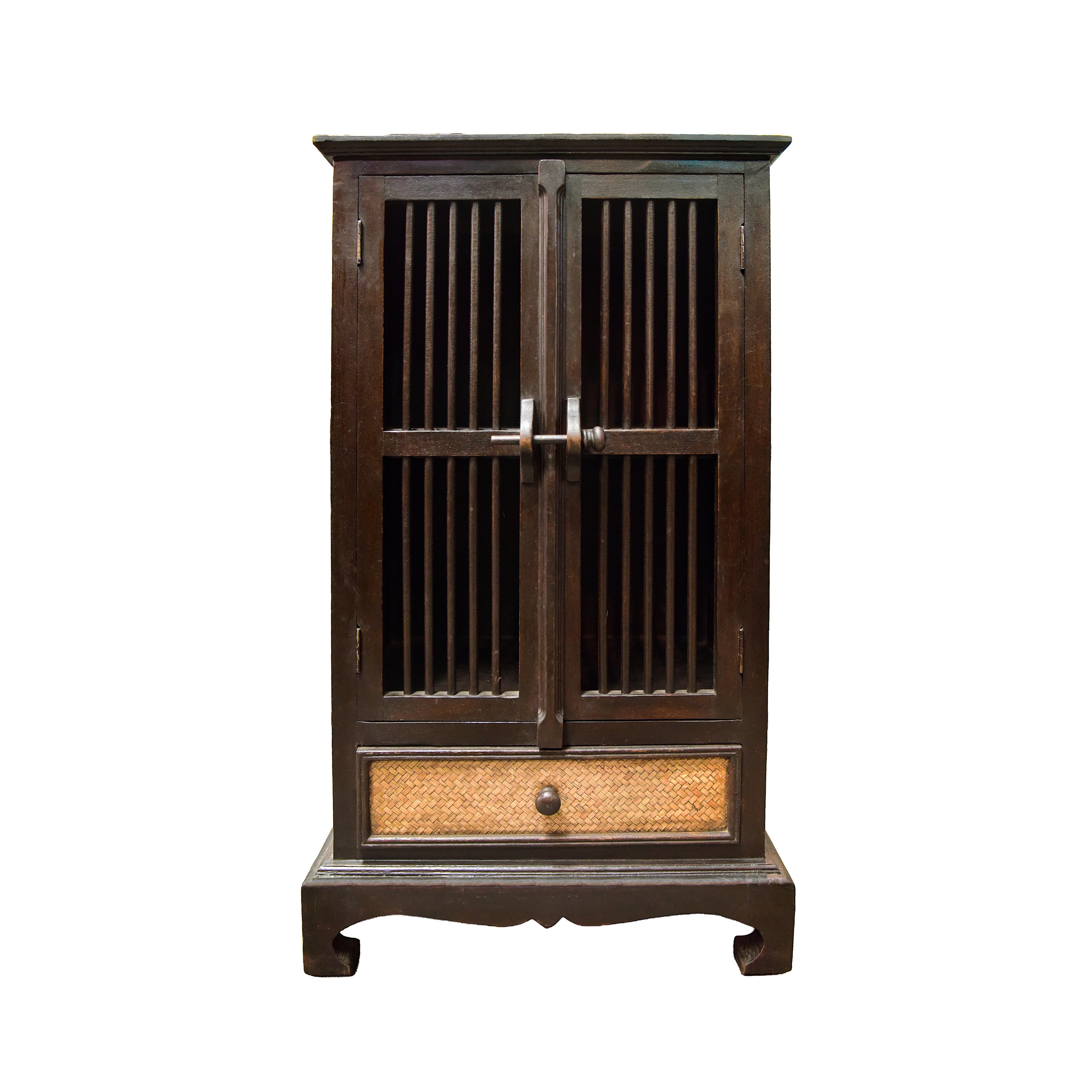 Tall Cabinet in Solid Thai Hardwood and Woven Bamboo