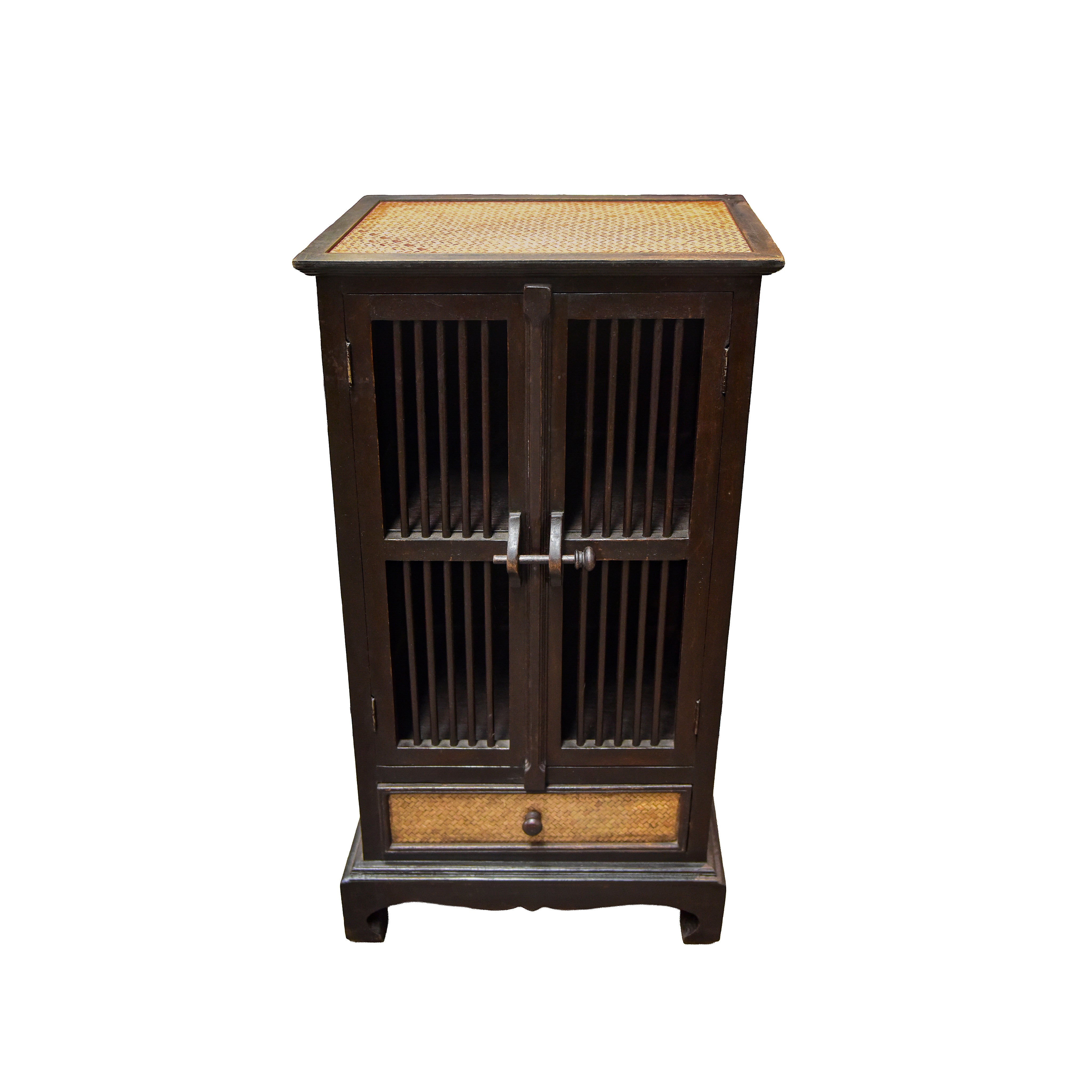 Tall Cabinet in Solid Thai Hardwood and Woven Bamboo