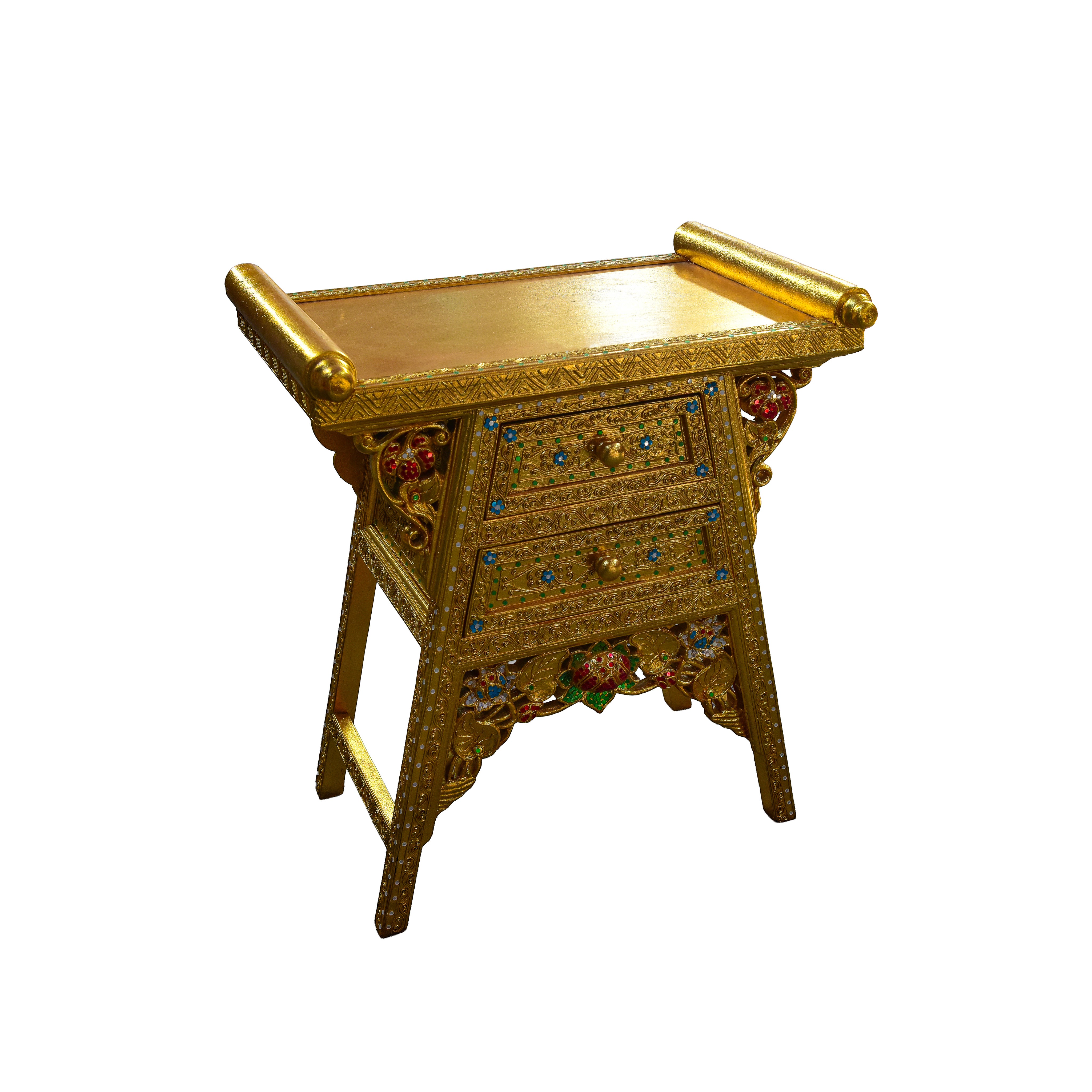 Royal Lanna Opfertisch mit 2 Schubladen – Gold Edition