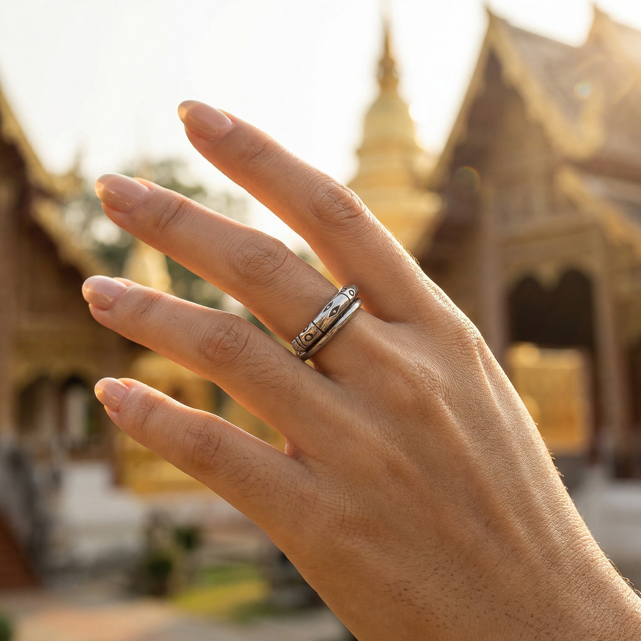 Ring aus 98 % feinem Silber der Karen Hill Tribe mit Schlangen-Muster, handgefertigter Schmuck