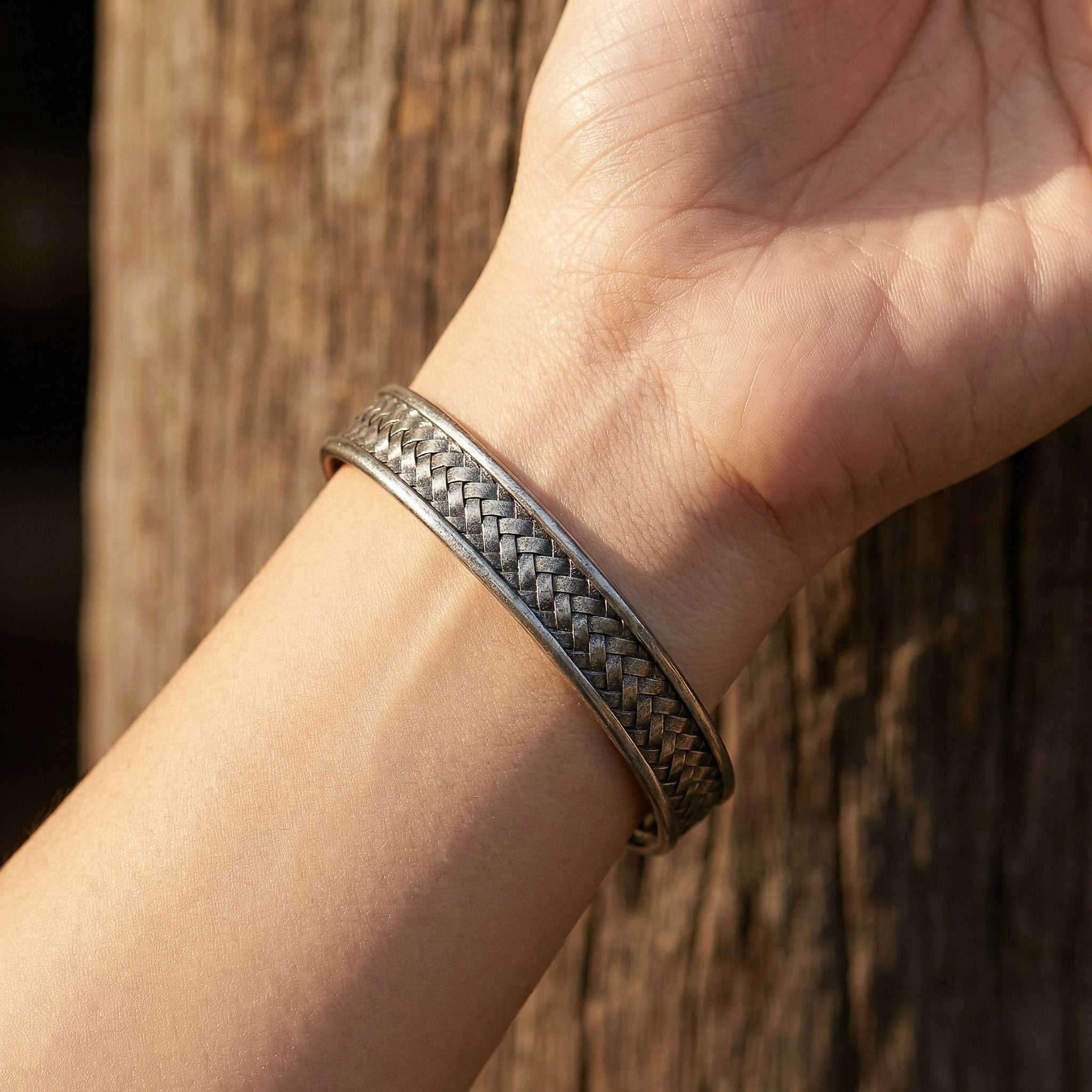 Bracelet jonc tissé en argent fin 98 % de la tribu Karen Hill, bijou fait main