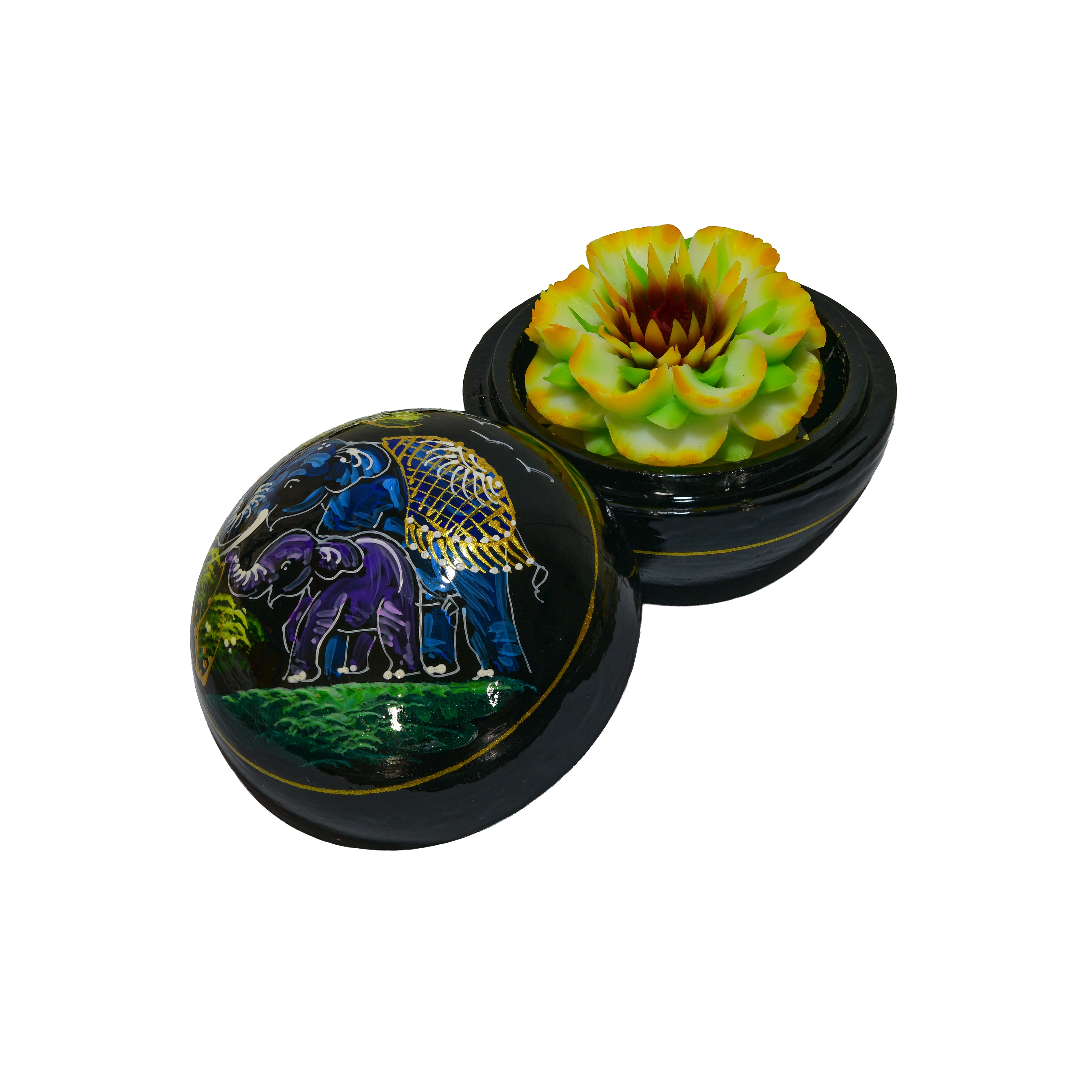 Hand-Carved Thai Soap Resembling Carnation Flower in Hand-Painted Lacquer Box - Decorative Gift