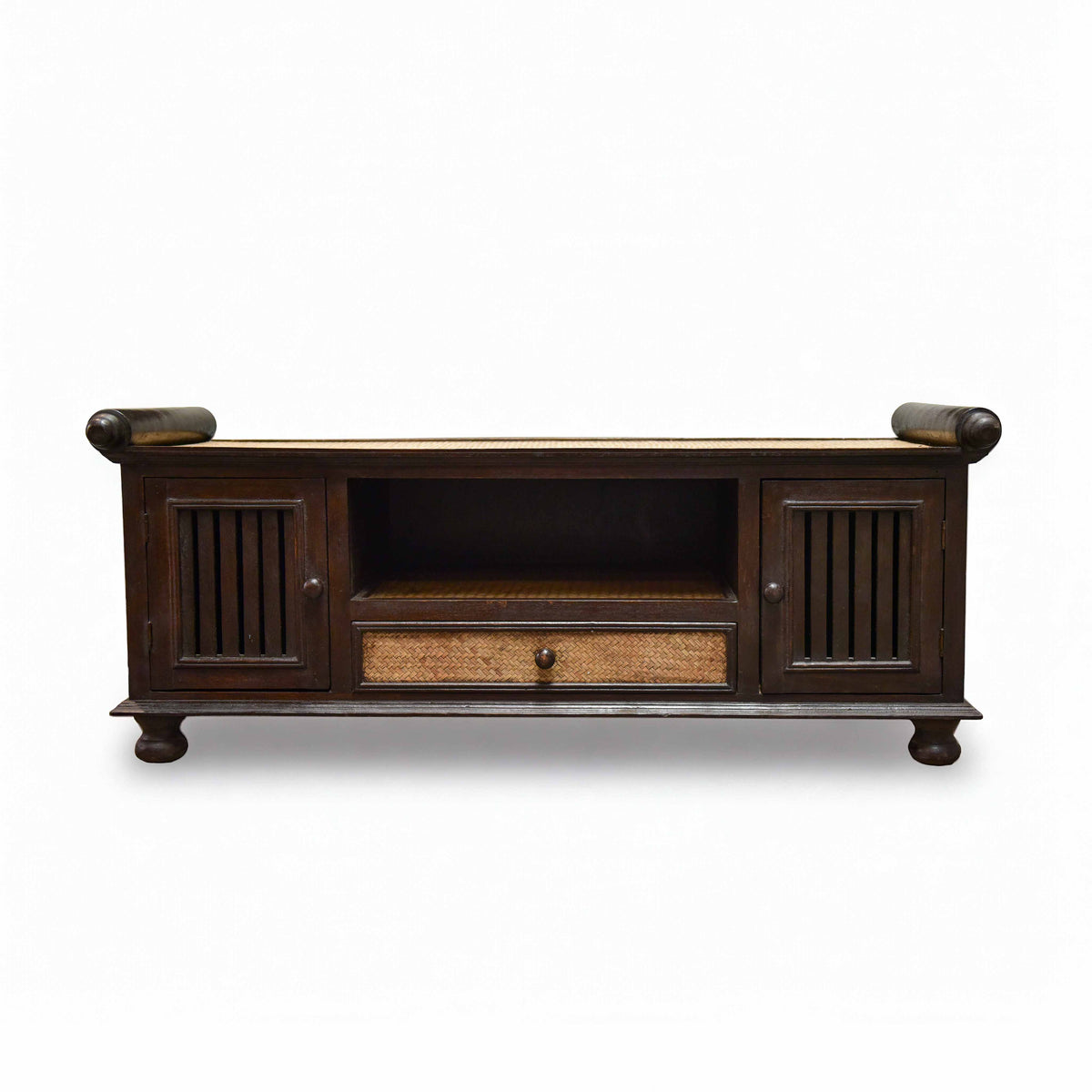 Handcrafted 2-Door Sideboard in Solid Thai Hardwood and Woven Bamboo with Drawer from Chiang Mai Thailand - Lalanna Design