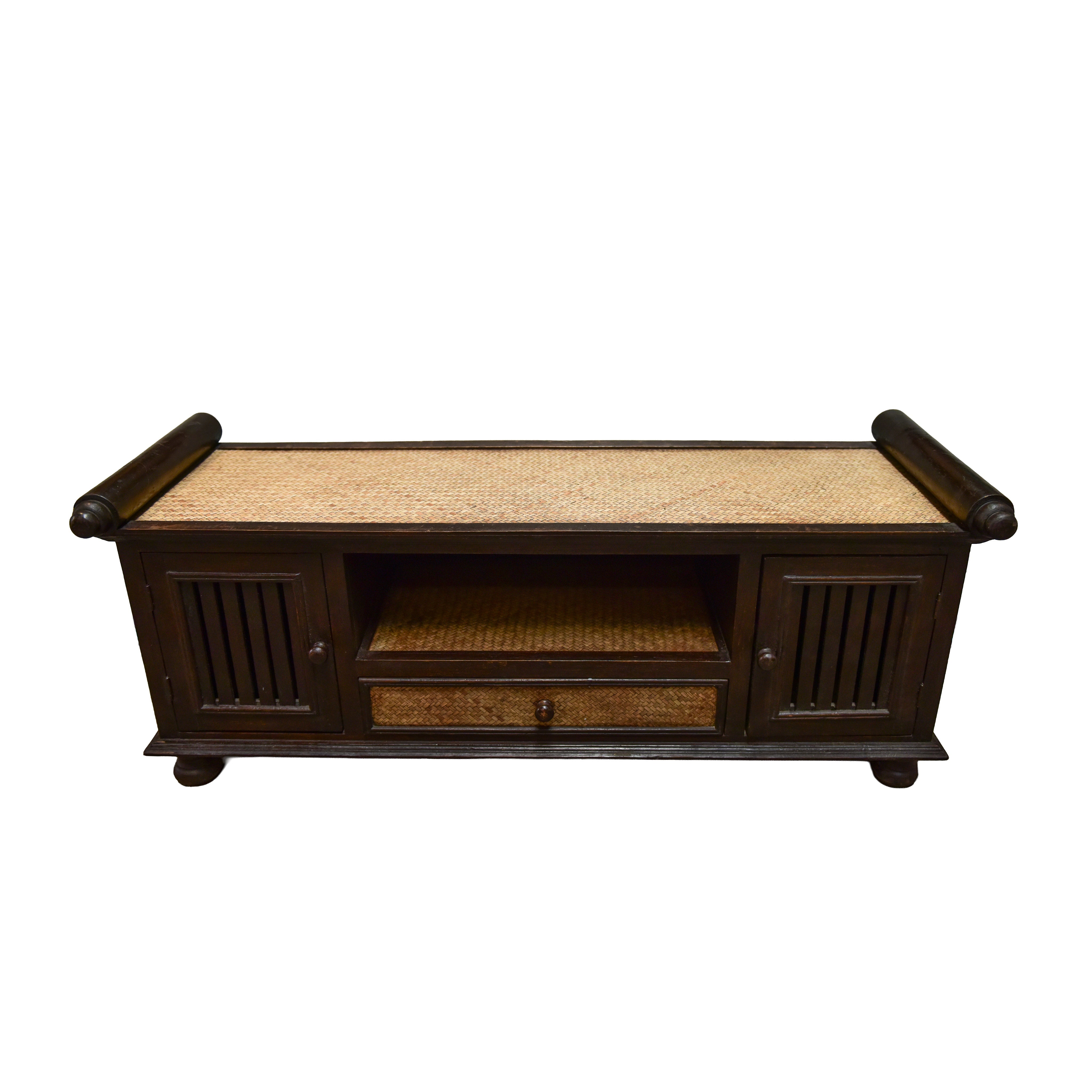 Handcrafted 2-Door Sideboard in Solid Thai Hardwood and Woven Bamboo with Drawer from Chiang Rai Thailand - Lalanna Design