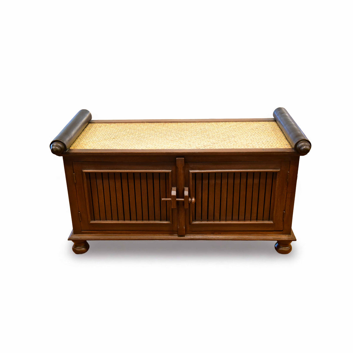 Handcrafted 2-Door Sideboard in Solid Thai Hardwood and Woven Sedge from Chiang Mai Thailand - Lalanna Design