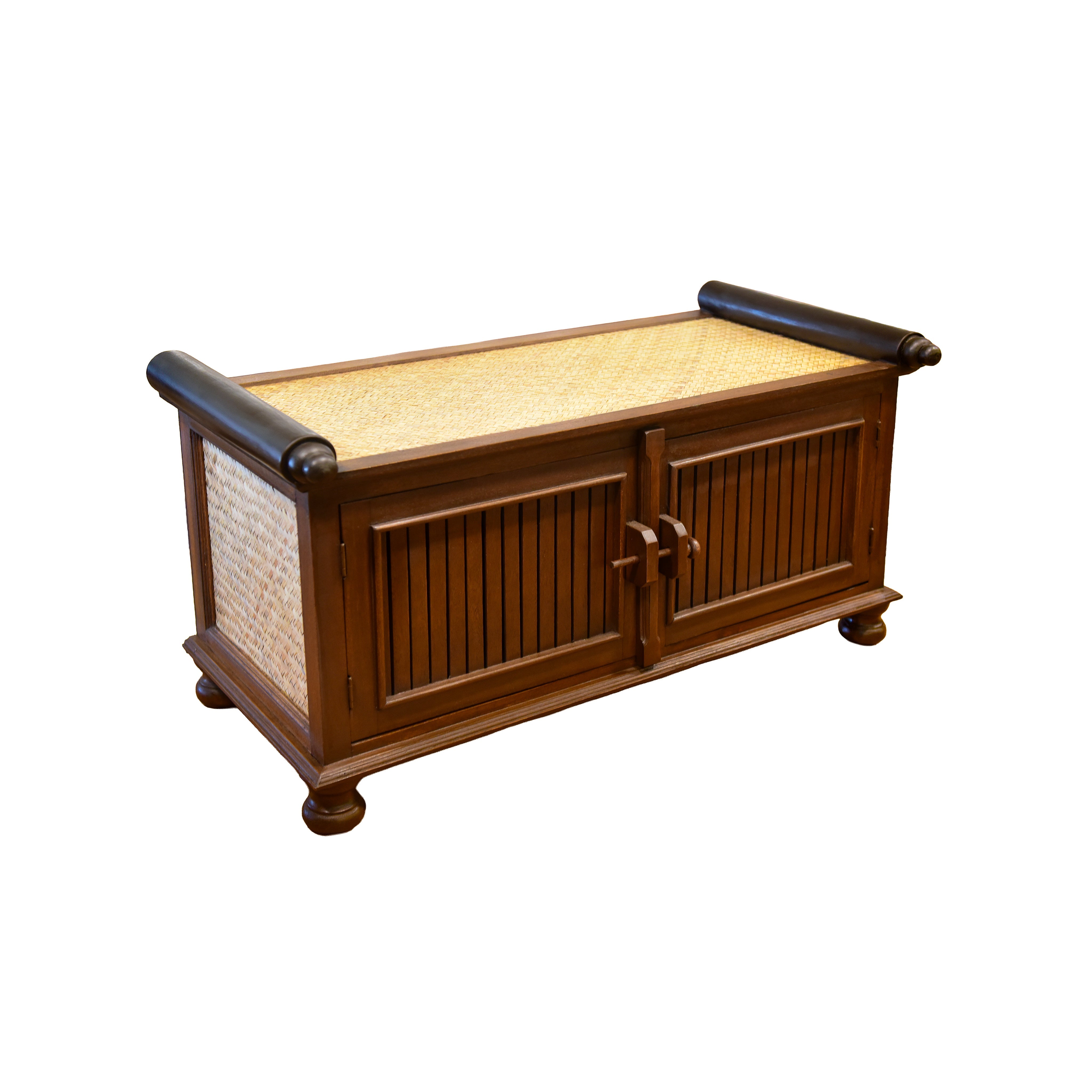Handcrafted 2-Door Sideboard in Solid Thai Hardwood and Woven Sedge from Chiang Rai Thailand - Lalanna Design