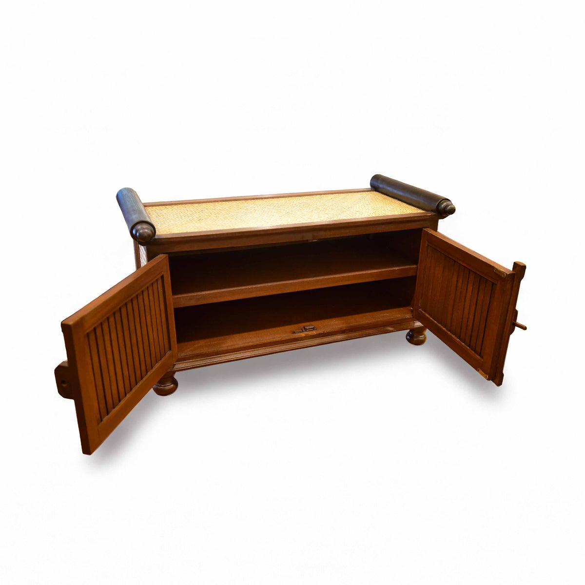 Handcrafted 2-Door Sideboard in Solid Thai Hardwood and Woven Sedge from Chiang Mai Thailand - Lalanna Design