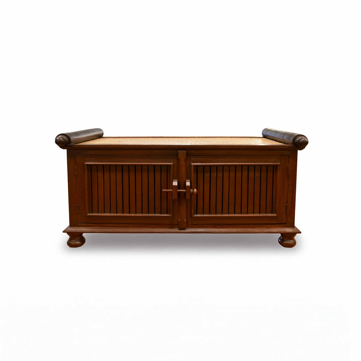 Handcrafted 2-Door Sideboard in Solid Thai Hardwood and Woven Sedge from Chiang Mai Thailand - Lalanna Design