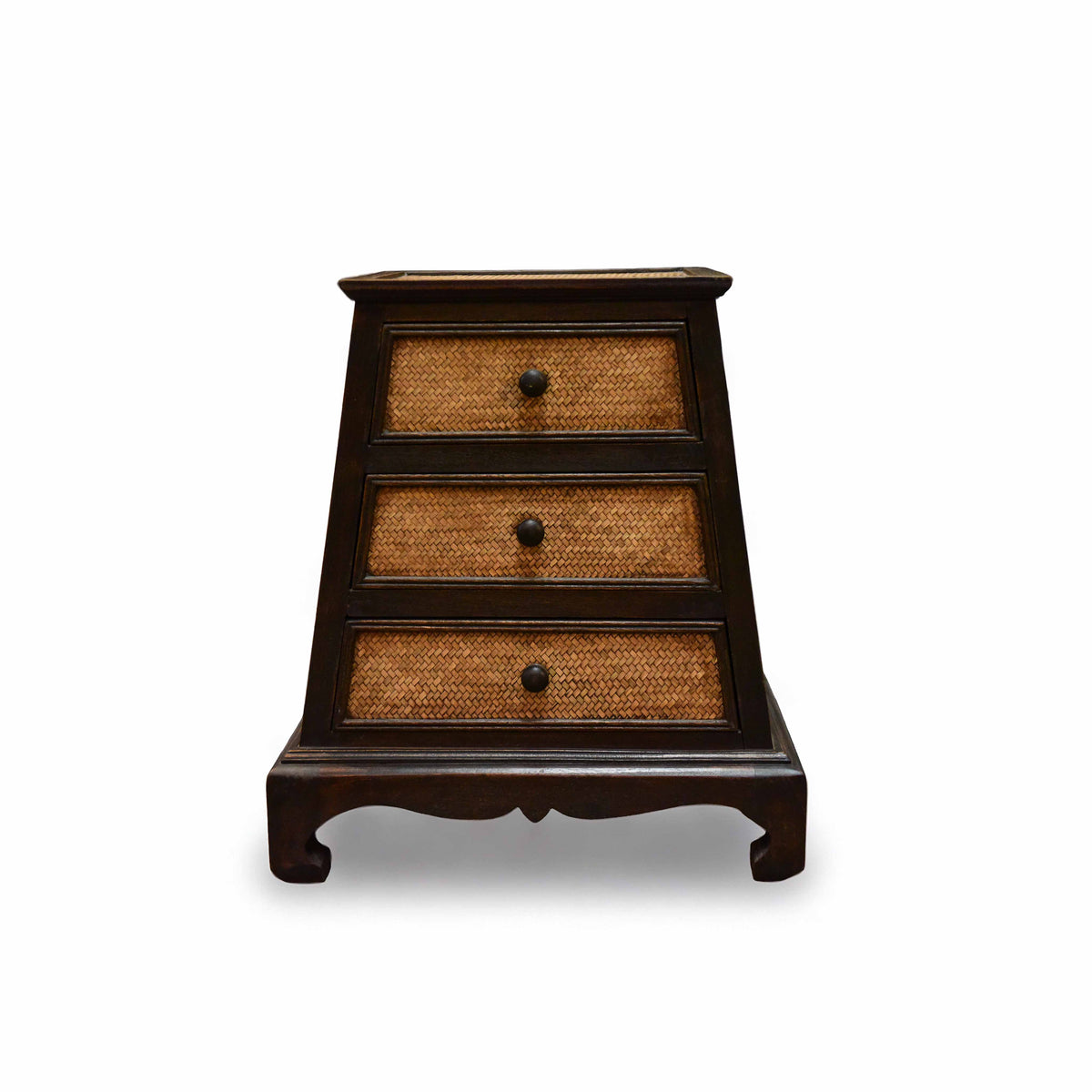 Handcrafted 3-Drawer Chest in Solid Thai Hardwood with Woven Bamboo from Chiang Mai Thailand - Lalanna Design