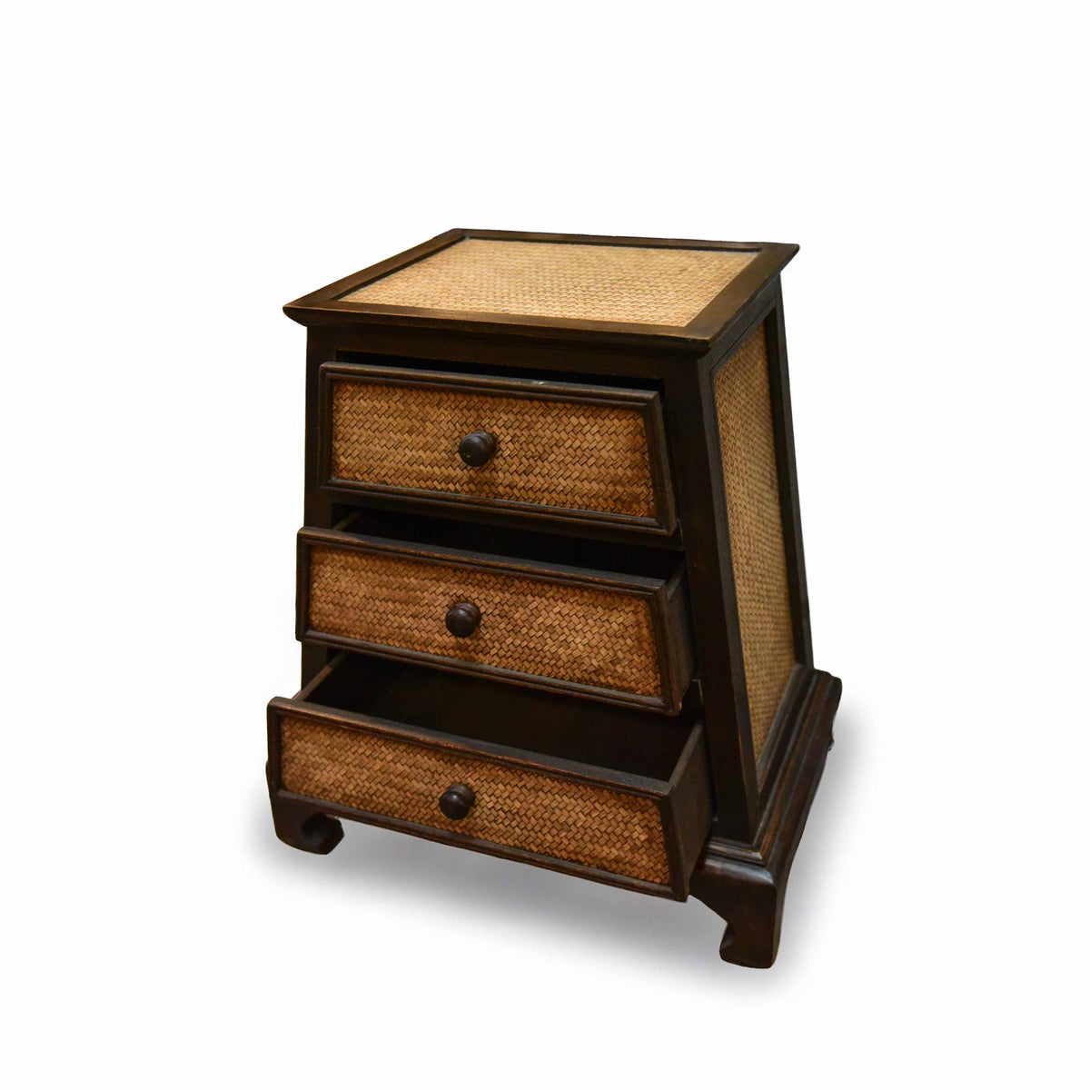 Handcrafted 3-Drawer Chest in Solid Thai Hardwood with Woven Bamboo from Chiang Mai Thailand - Lalanna Design