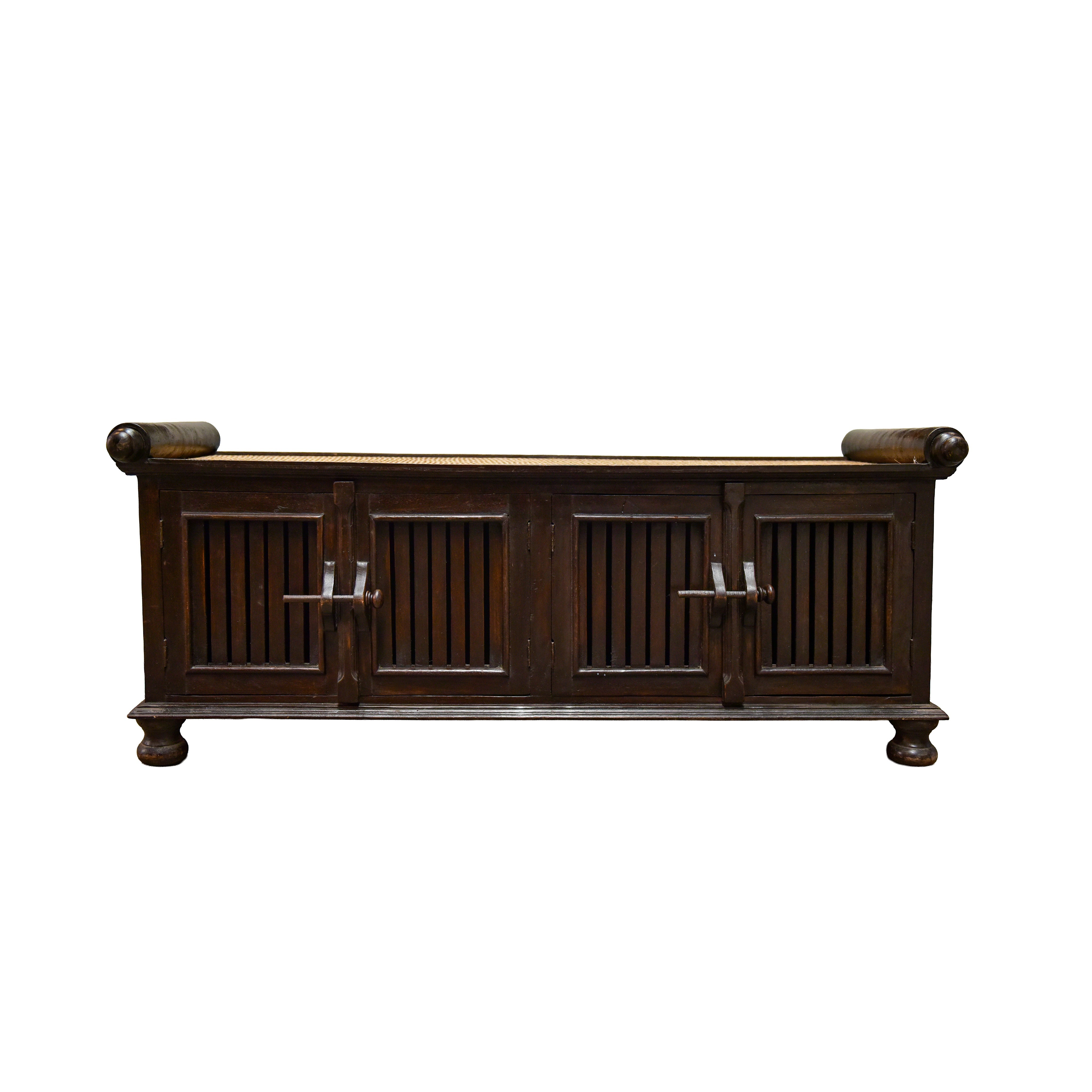 Handcrafted 4-Door Sideboard in Solid Thai Hardwood and Woven Bamboo from Chiang Rai Thailand - Lalanna Design