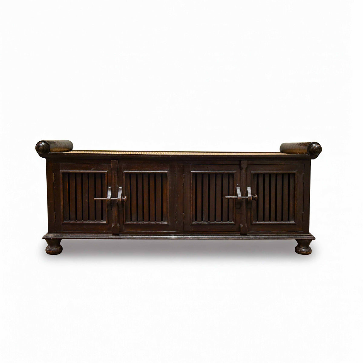 Handcrafted 4-Door Sideboard in Solid Thai Hardwood and Woven Bamboo from Chiang Mai Thailand - Lalanna Design