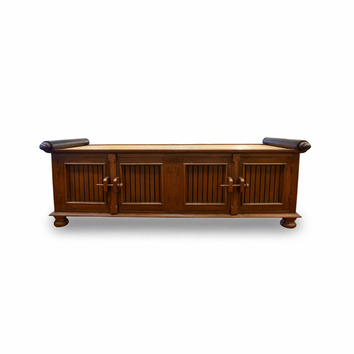 Handcrafted 4-Door Sideboard in Solid Thai Hardwood and Woven Sedge from Chiang Mai Thailand - Lalanna Design