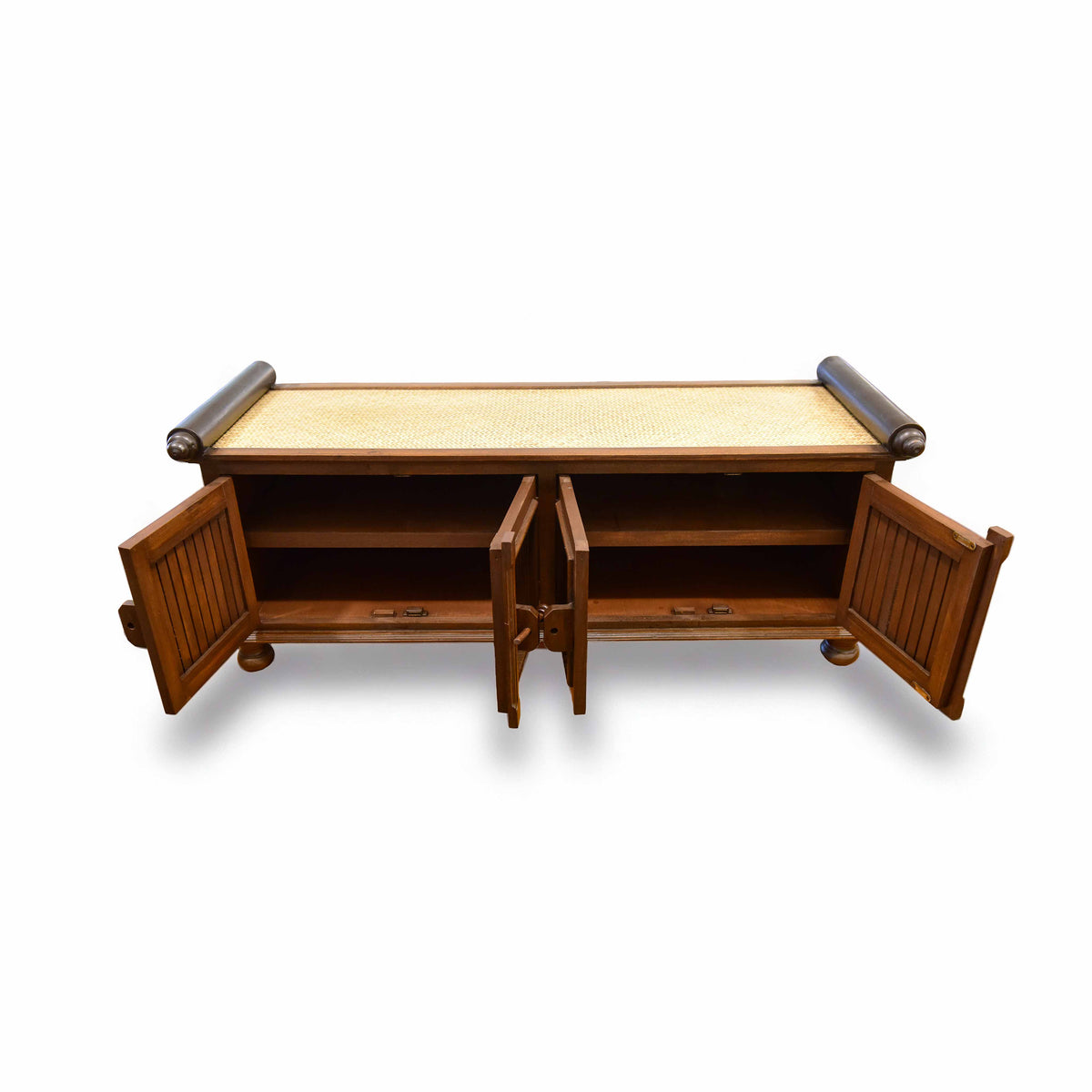 Handcrafted 4-Door Sideboard in Solid Thai Hardwood and Woven Sedge from Chiang Mai Thailand - Lalanna Design
