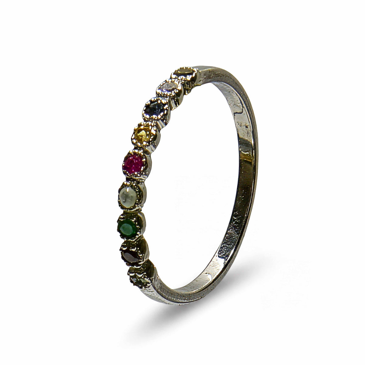 Handcrafted 925 Silver 9 Gemstones Ring from Chiang Mai Thailand - Lalanna Design