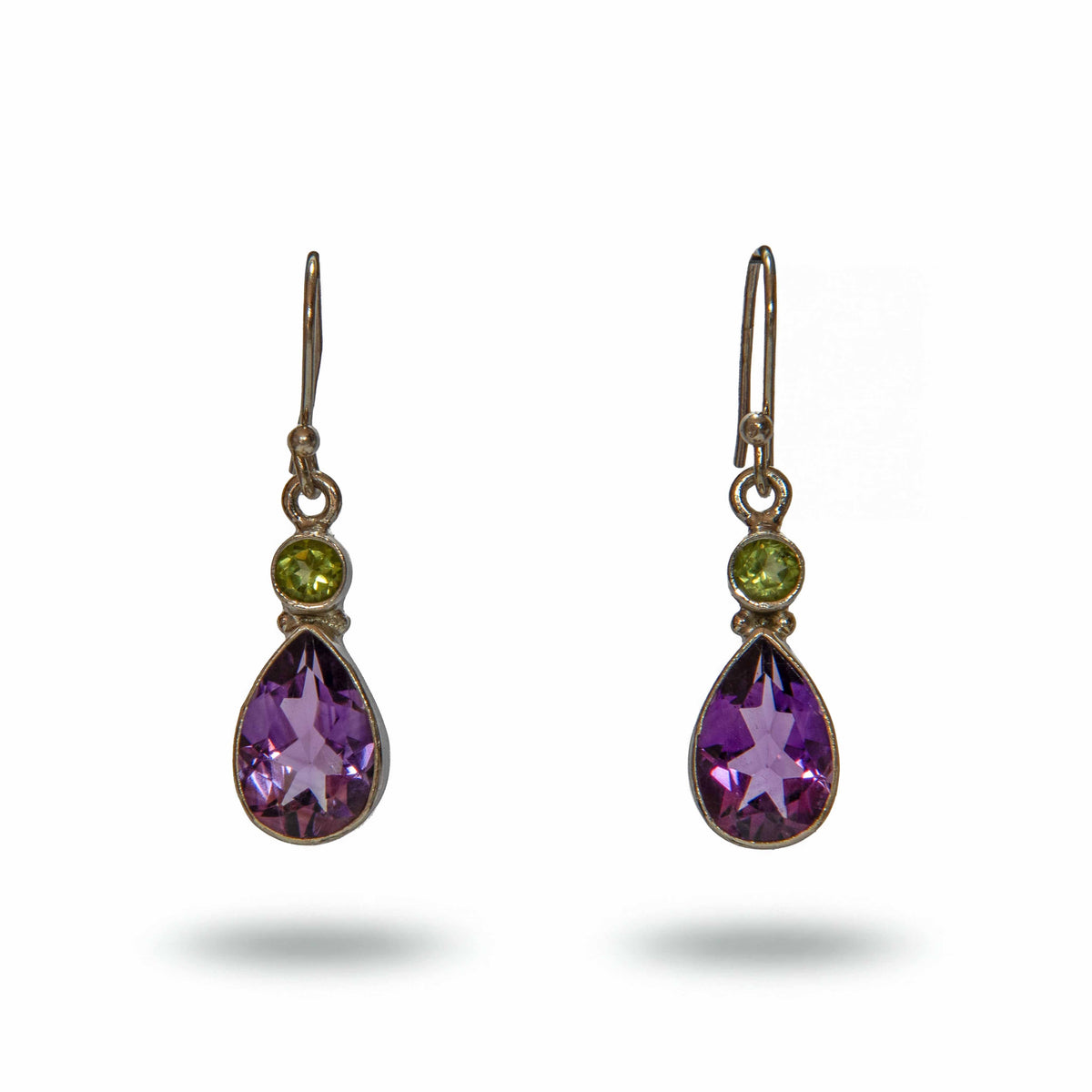 Handcrafted 925 Silver Amethyst Peridot Earrings from Chiang Mai Thailand - Lalanna Design