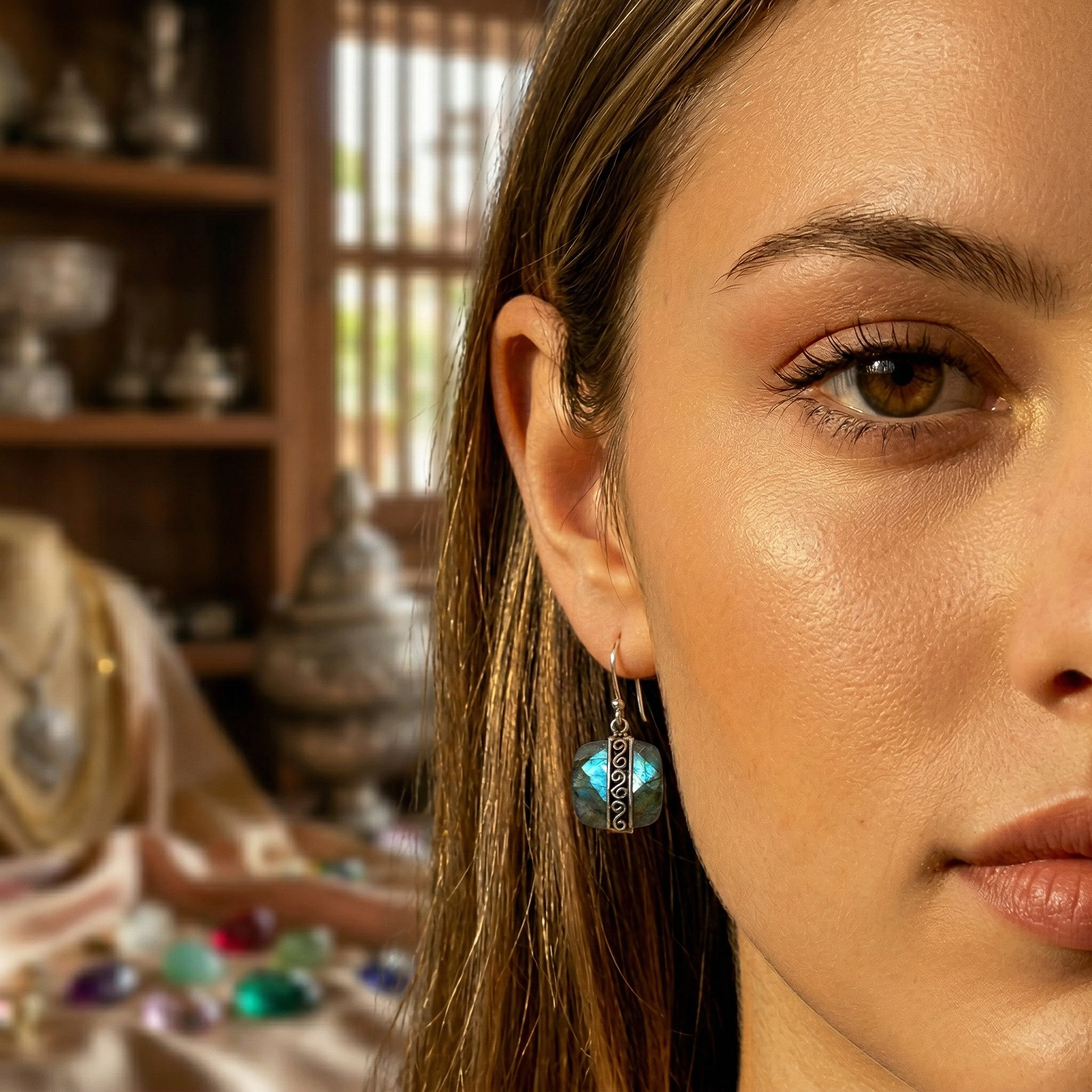 Handcrafted 925 Silver Labradorite Earrings from Chiang Rai Thailand - Lalanna Design