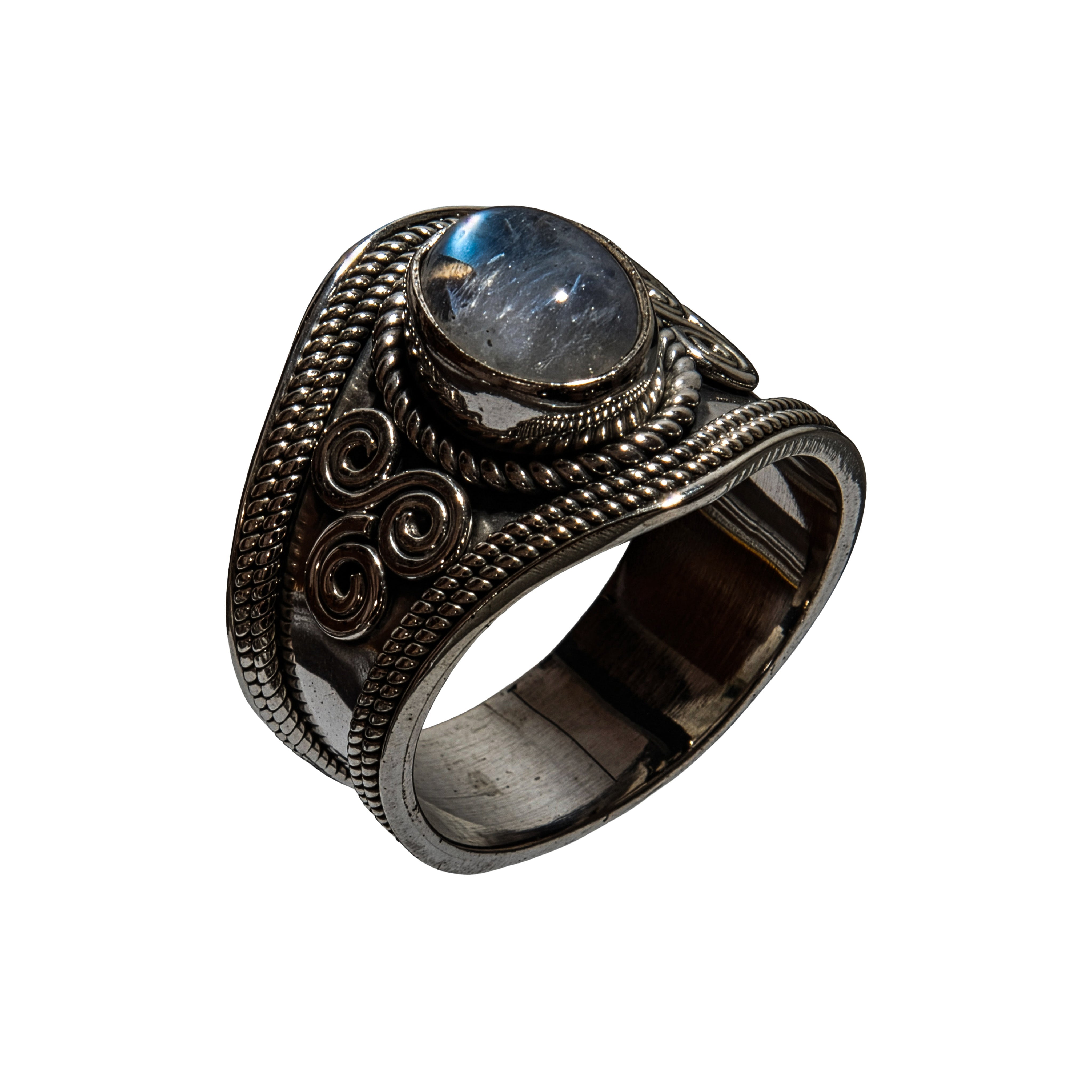 Handcrafted 925 Silver Rainbow Moonstone Ring from Chiang Rai Thailand - Lalanna Design