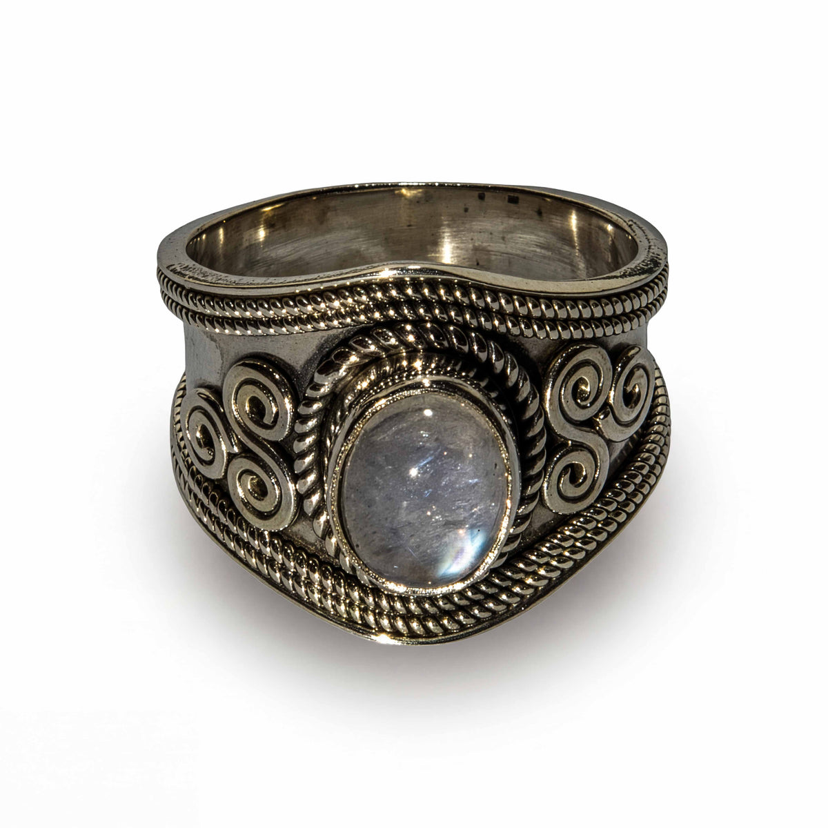 Handcrafted 925 Silver Rainbow Moonstone Ring from Chiang Mai Thailand - Lalanna Design