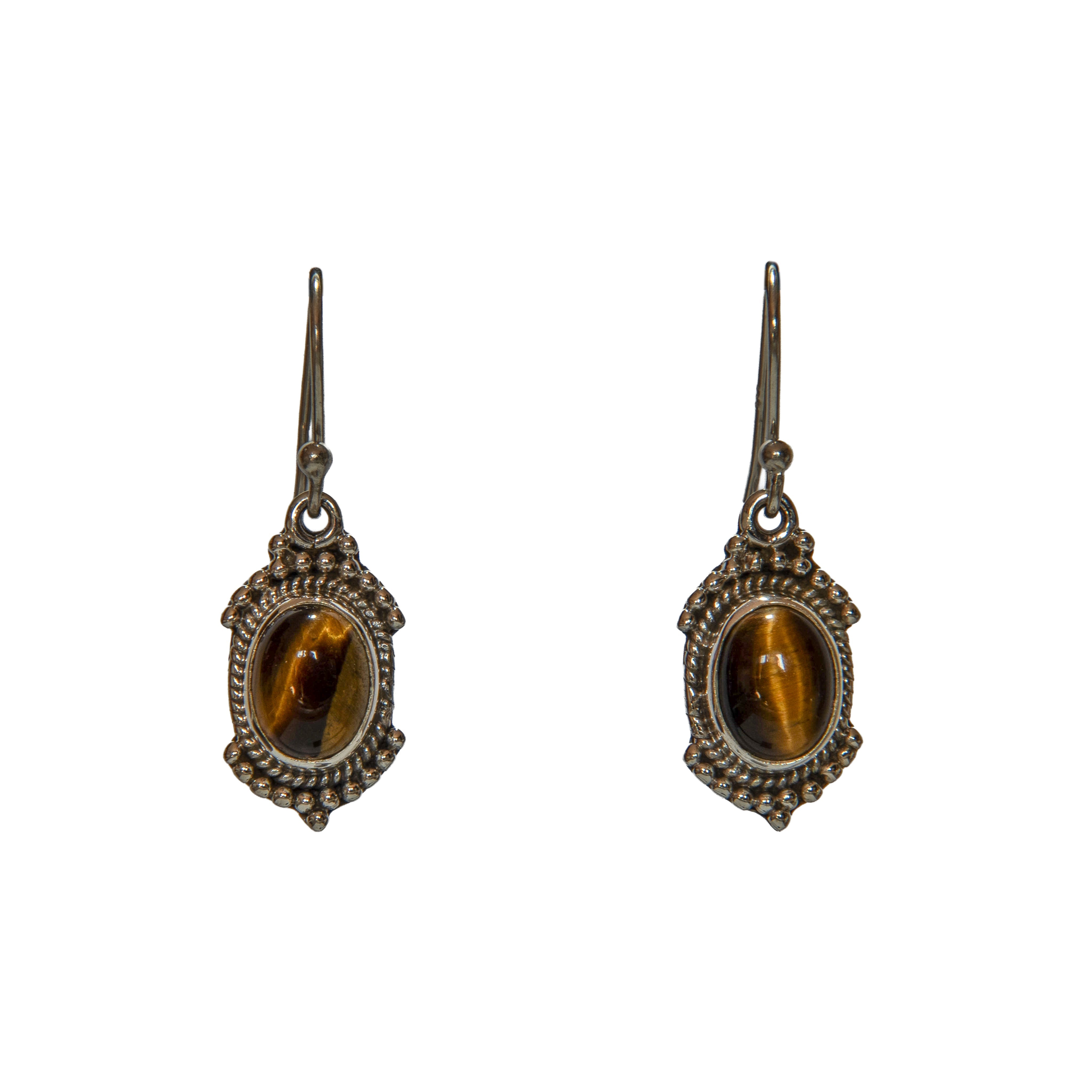 Handcrafted 925 Silver Tiger Eye Earrings from Chiang Rai Thailand - Lalanna Design