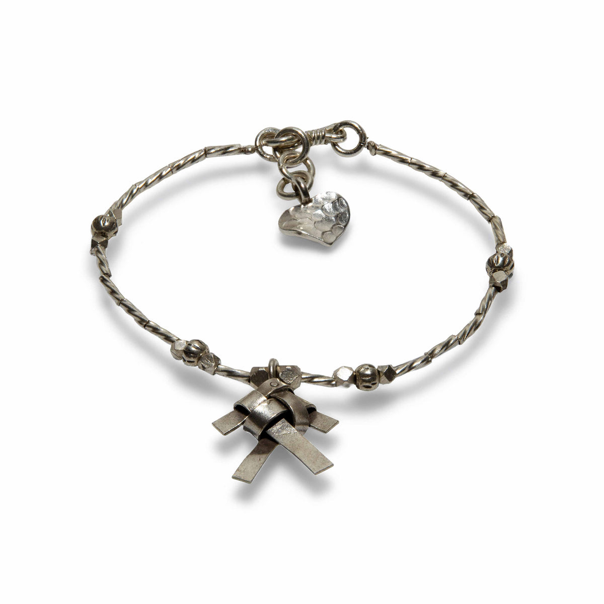 Handcrafted 98% Fine Karen Hill Tribe Silver Adjustable Twisted Bracelet - Handcrafted Knot Focal, Handmade Jewelry from Chiang Mai Thailand - Lalanna Design
