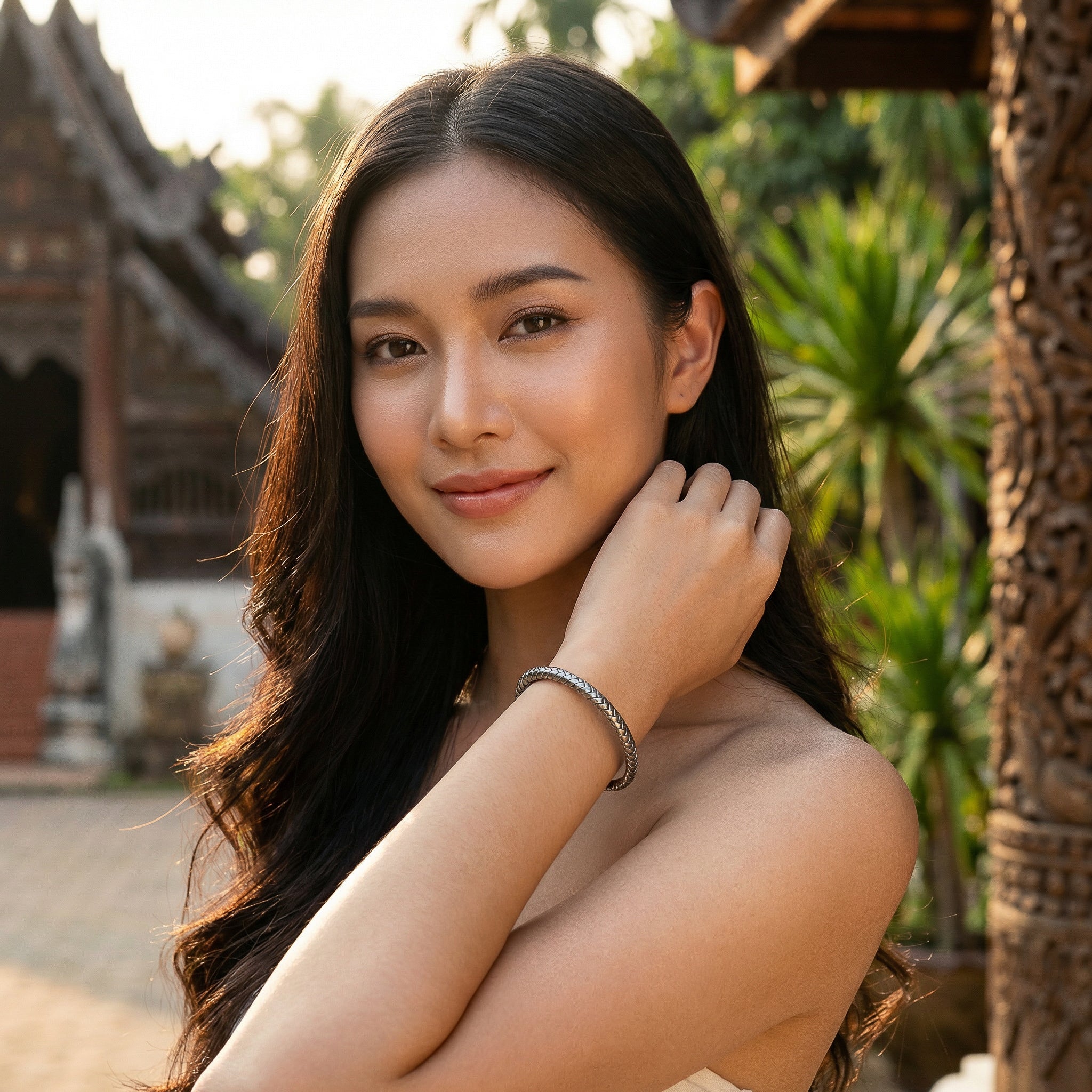 Handcrafted 98% Fine Karen Hill Tribe Silver Bangle - Braided Cuff Bracelet, Handmade Jewelry from Chiang Rai Thailand - Lalanna Design