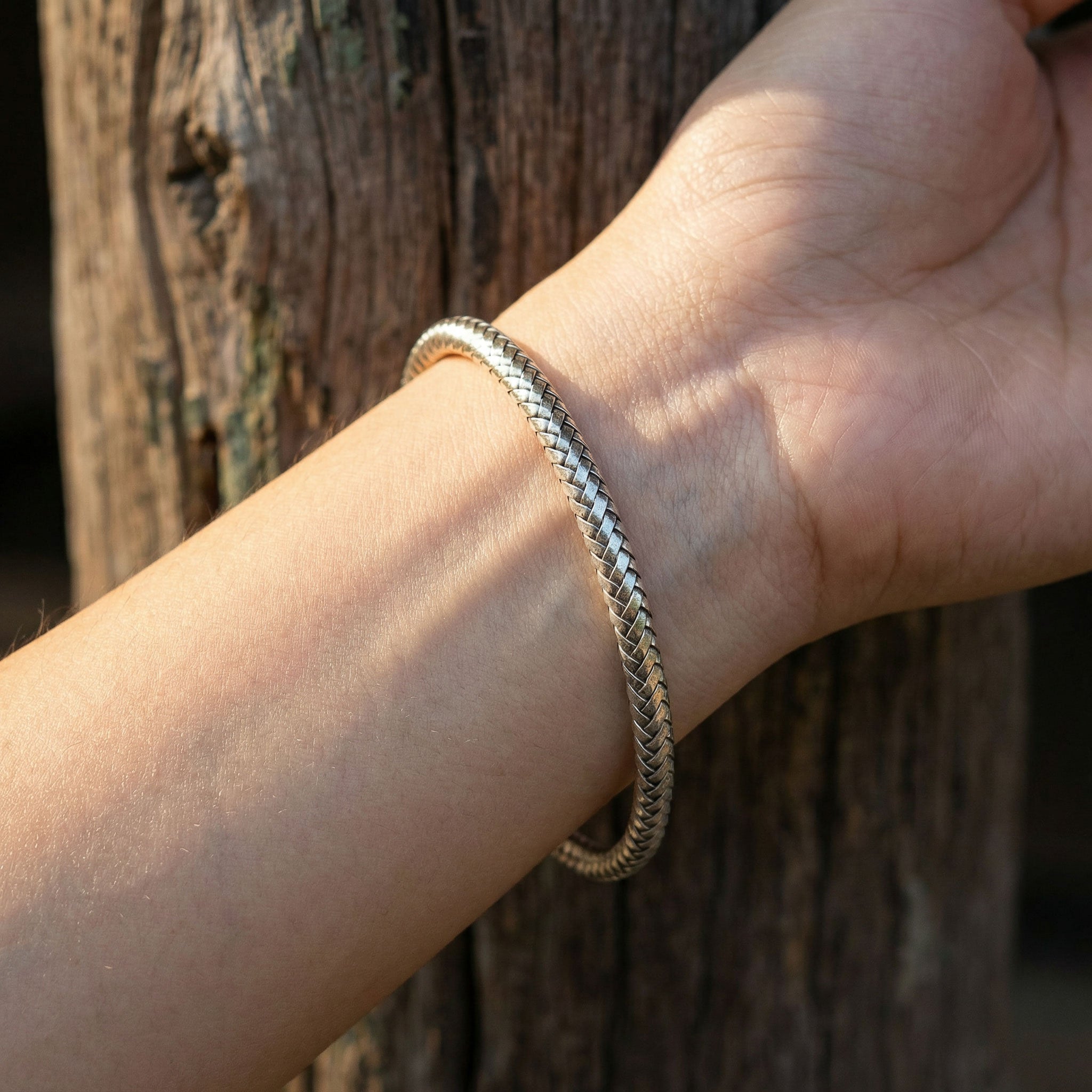 Handcrafted 98% Fine Karen Hill Tribe Silver Bangle - Braided Cuff Bracelet, Handmade Jewelry from Chiang Rai Thailand - Lalanna Design