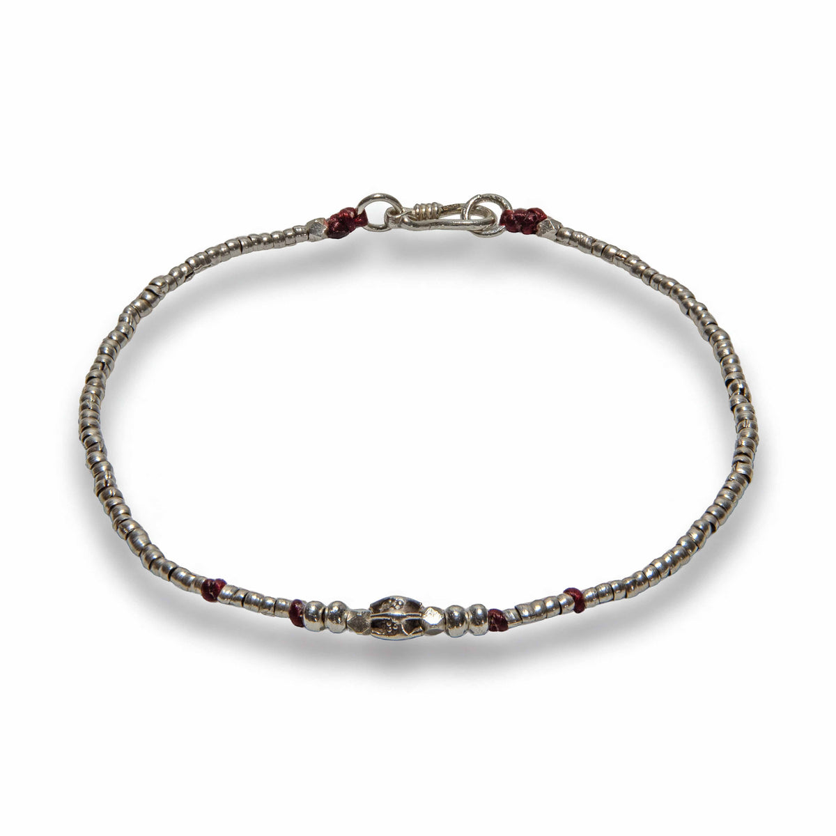 Handcrafted 98% Fine Karen Hill Tribe Silver Beaded Anklet with Red Accents - Handmade Jewelry from Chiang Mai Thailand - Lalanna Design