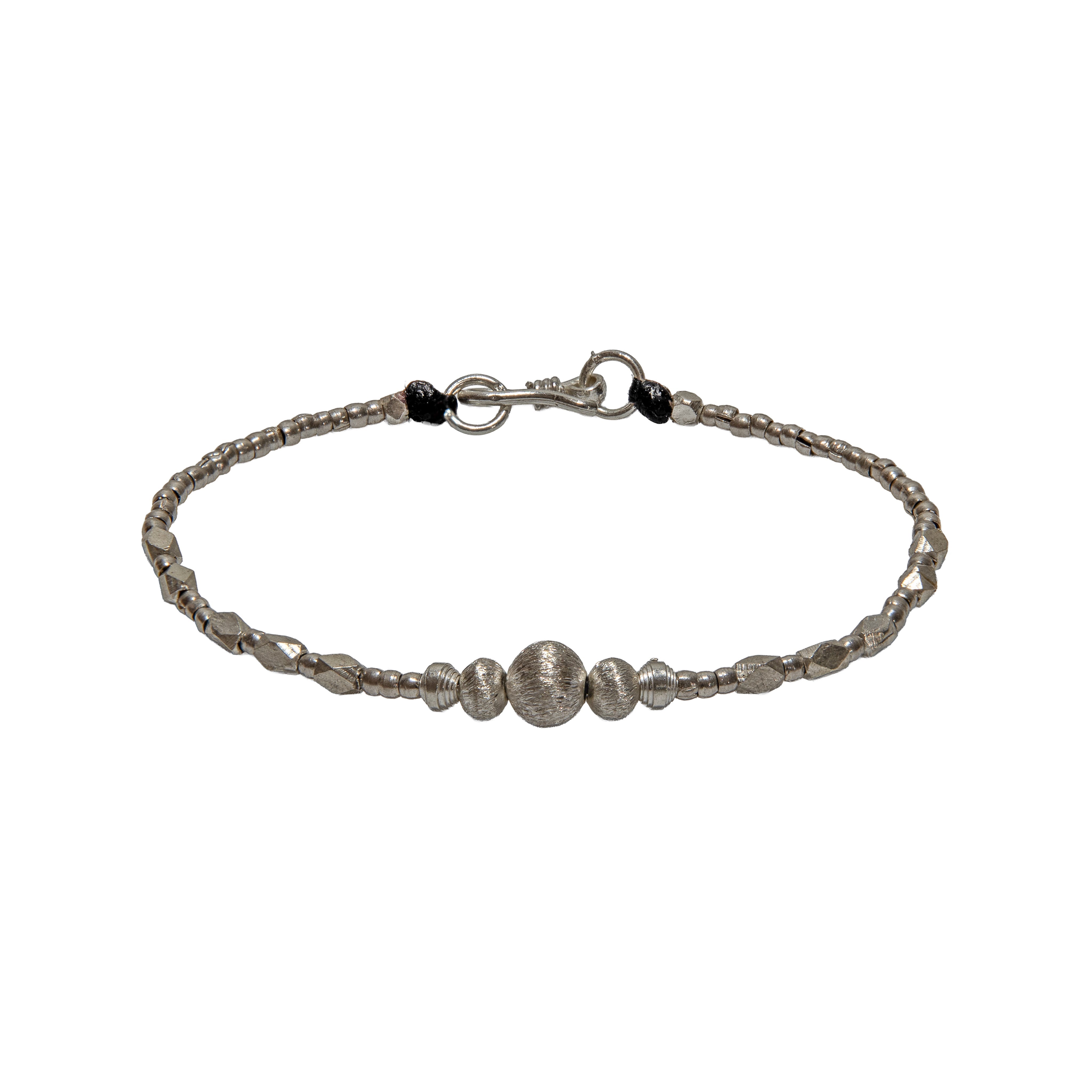 Handcrafted 98% Fine Karen Hill Tribe Silver Beaded Bracelet - Faceted and Textured Beads, Handmade Jewelry from Chiang Rai Thailand - Lalanna Design