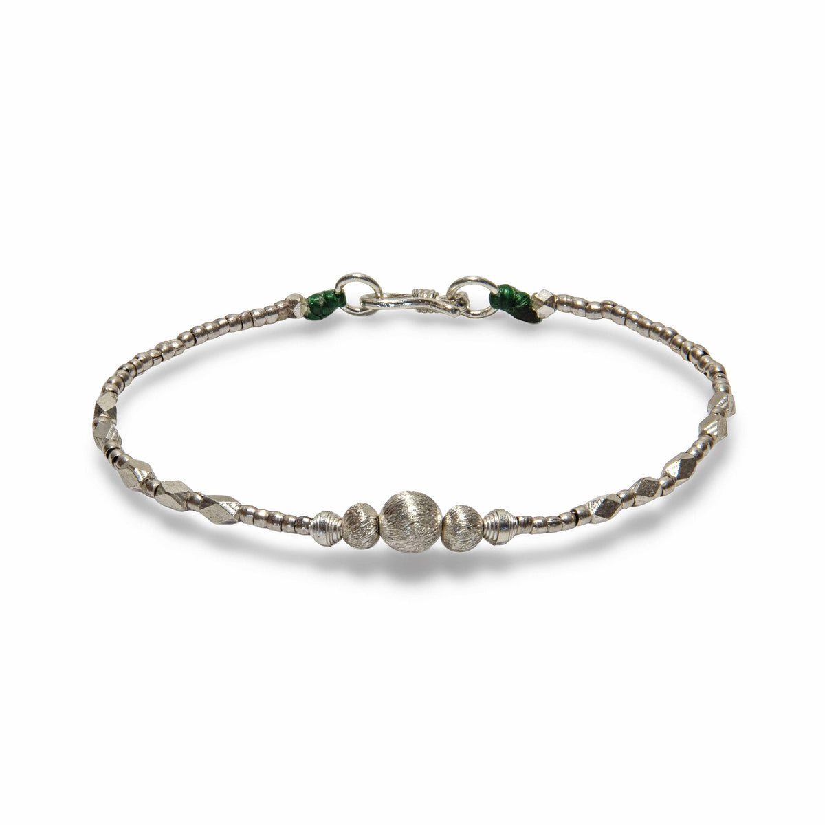 Handcrafted 98% Fine Karen Hill Tribe Silver Beaded Bracelet - Faceted and Textured Beads, Handmade Jewelry from Chiang Mai Thailand - Lalanna Design
