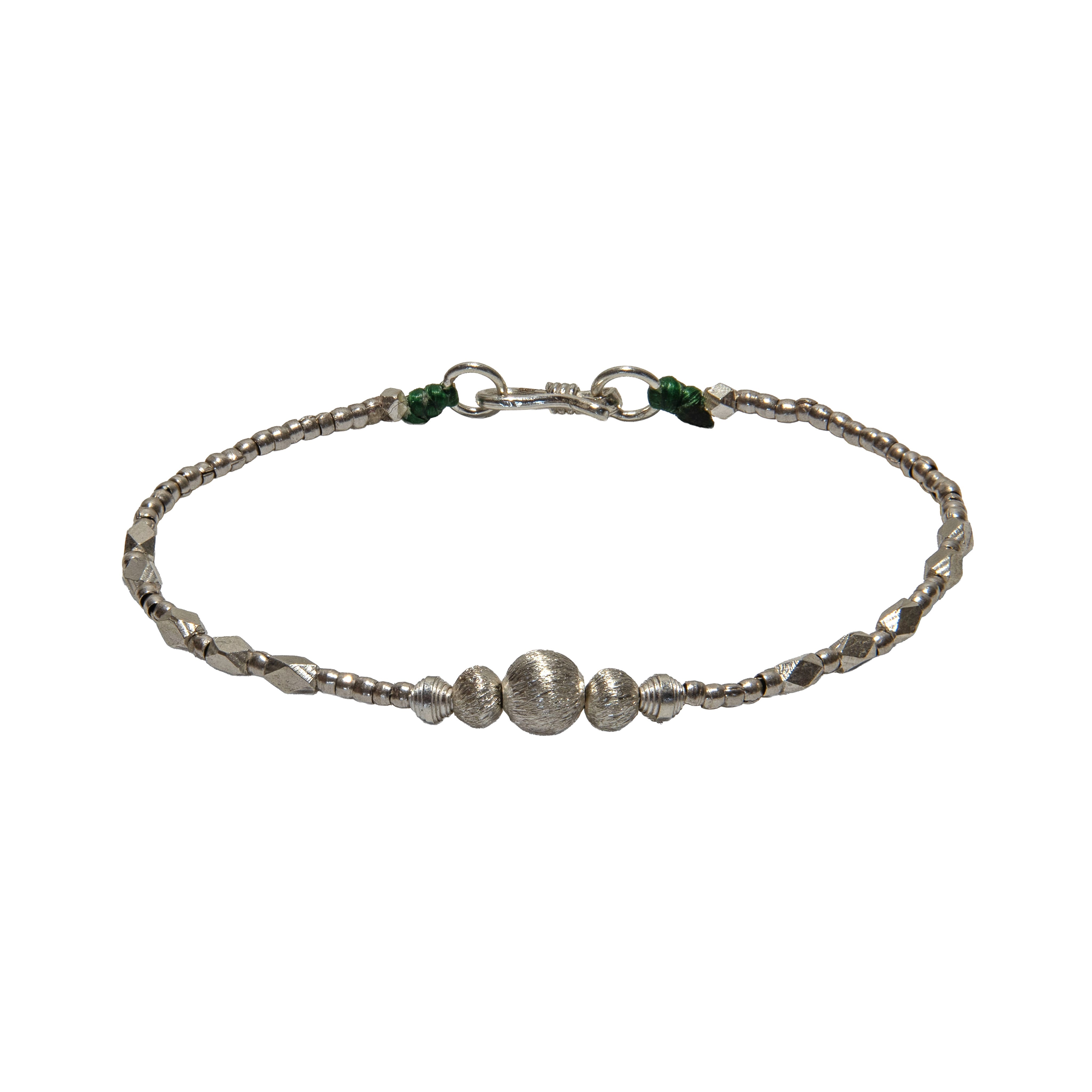 Handcrafted 98% Fine Karen Hill Tribe Silver Beaded Bracelet - Faceted and Textured Beads, Handmade Jewelry from Chiang Rai Thailand - Lalanna Design