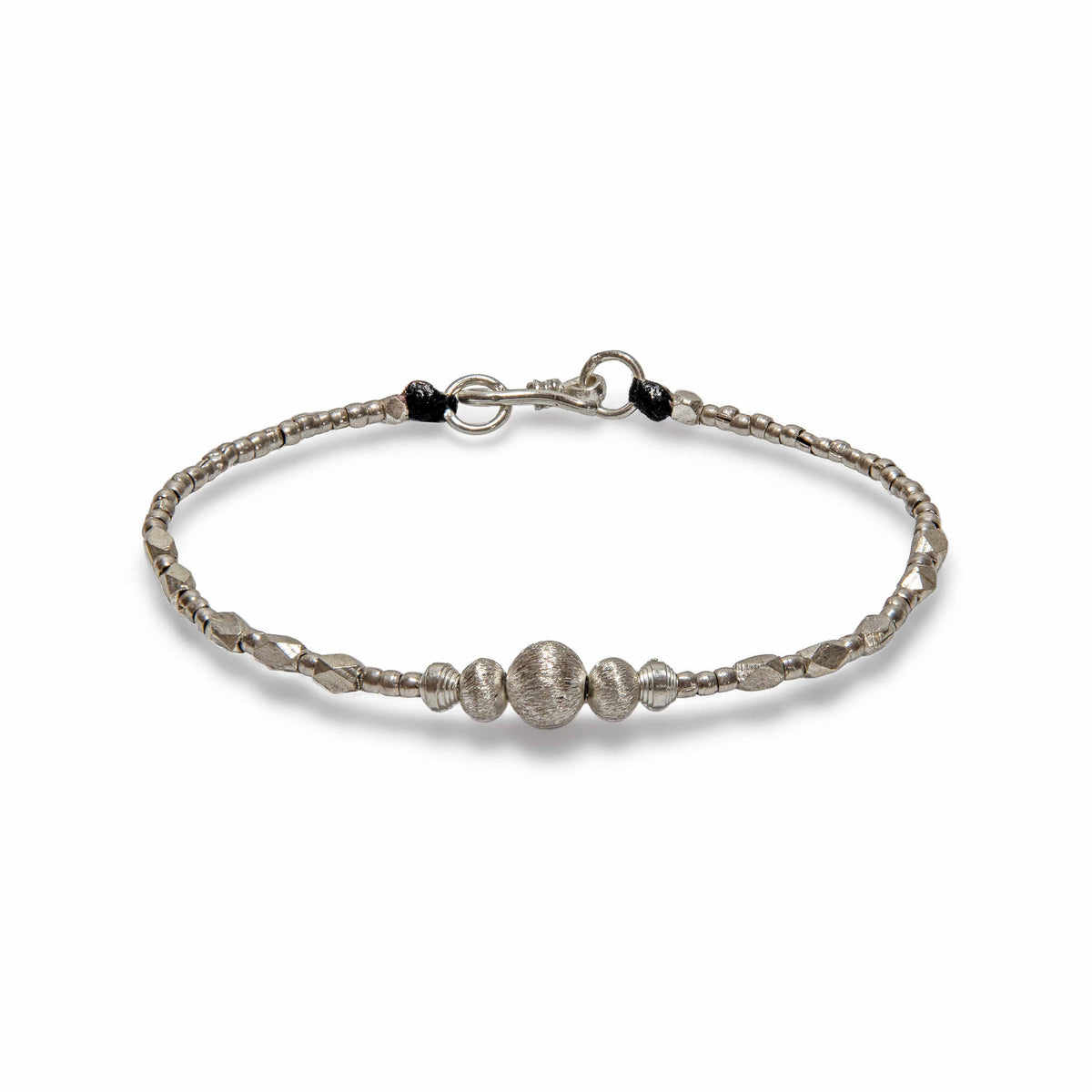 Handcrafted 98% Fine Karen Hill Tribe Silver Beaded Bracelet - Faceted and Textured Beads, Handmade Jewelry from Chiang Mai Thailand - Lalanna Design