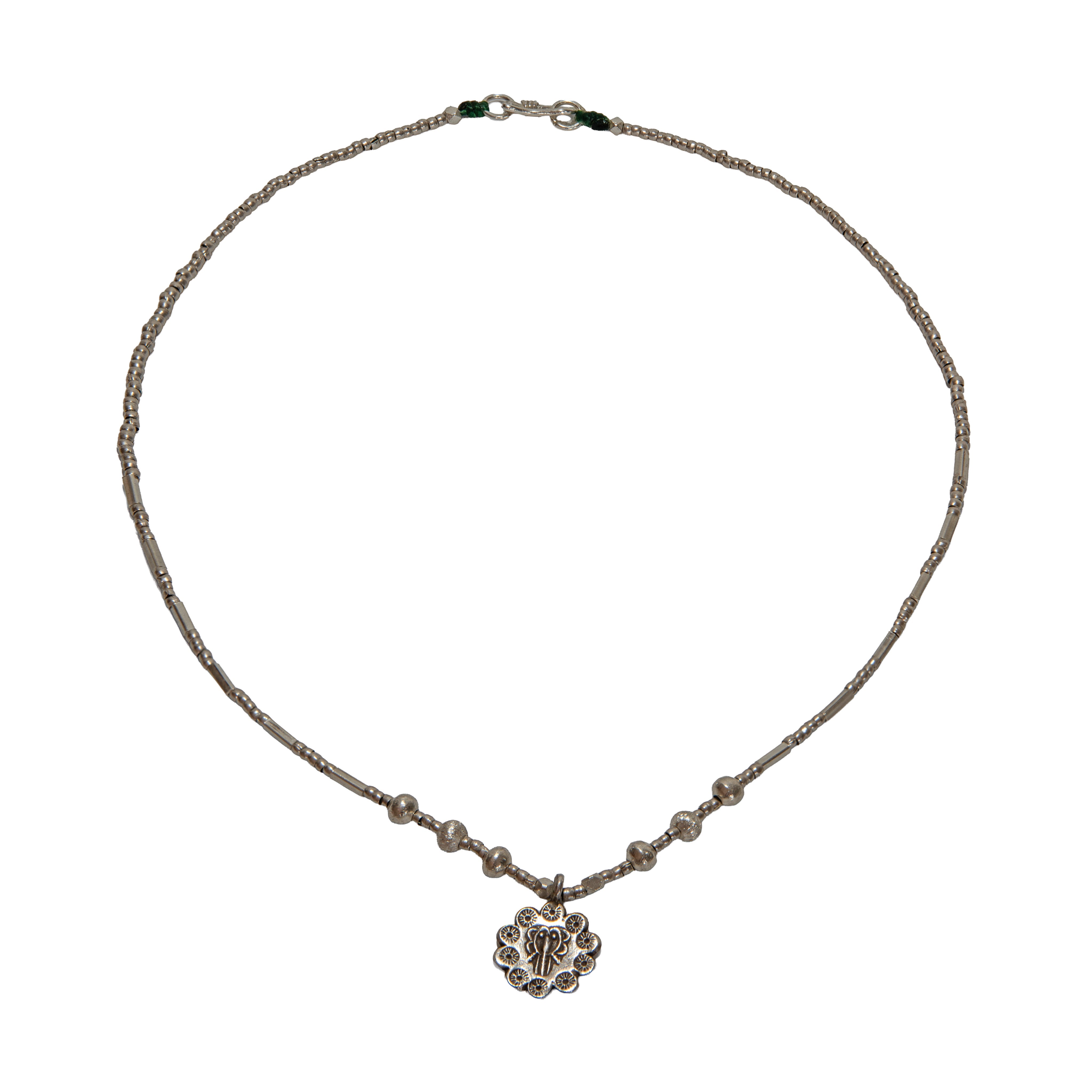 Handcrafted 98% Fine Karen Hill Tribe Silver Beaded Necklace with Floral Lotus Pendant, Handmade Jewelry from Chiang Rai Thailand - Lalanna Design
